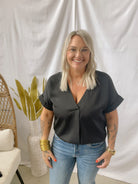 Glam V Neck Short Sleeve Top-Black-Short Sleeve Tops-glam-The Silo Boutique, Women's Fashion Boutique Located in Warren and Grand Forks North Dakota