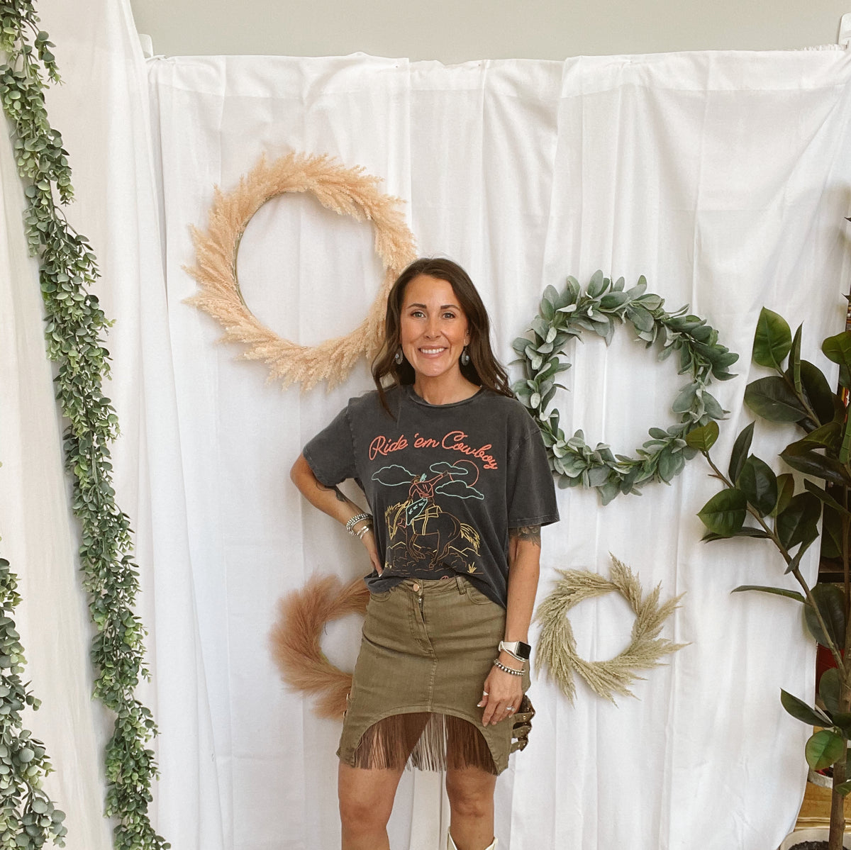Western Buckle Fringe Denim Skirt-Skirts-blue B-The Silo Boutique, Women's Fashion Boutique Located in Warren and Grand Forks North Dakota