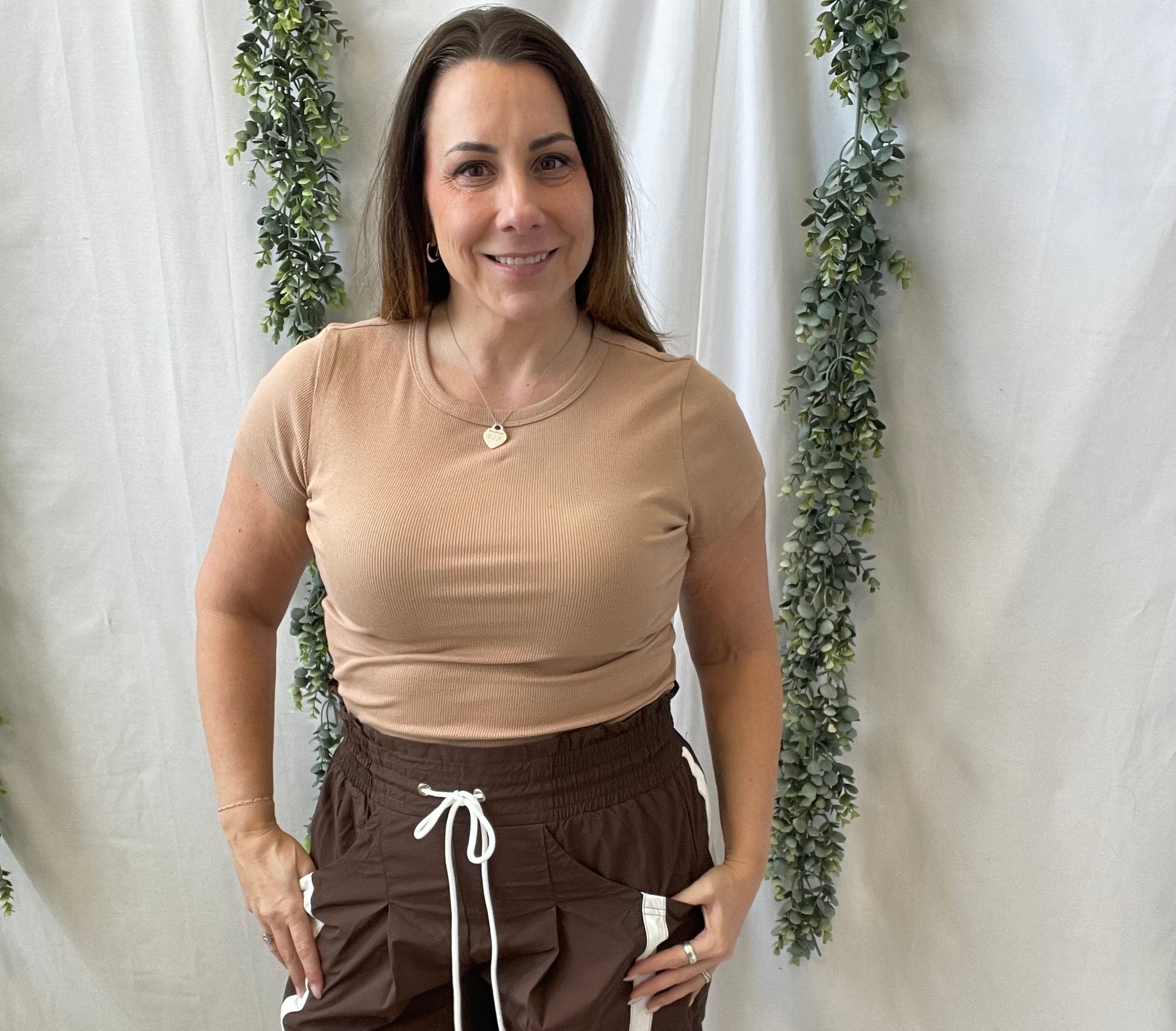 Zoey Basic Ribbed Top-Taupe-Short Sleeve Tops-hyfve-The Silo Boutique, Women's Fashion Boutique Located in Warren and Grand Forks North Dakota