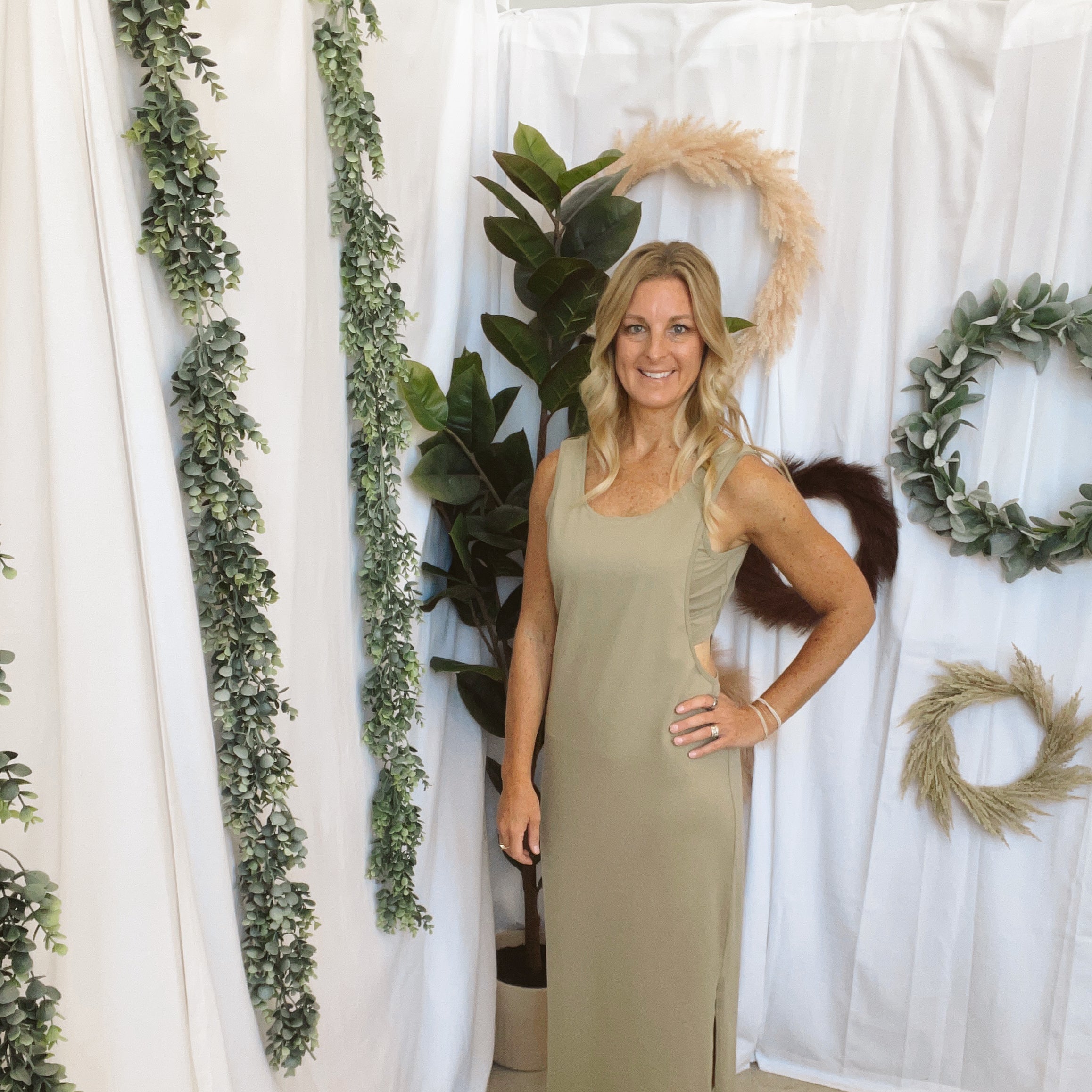 Cream Olive Twofer Tank Dress-Dresses-hem and thread-The Silo Boutique, Women's Fashion Boutique Located in Warren and Grand Forks North Dakota