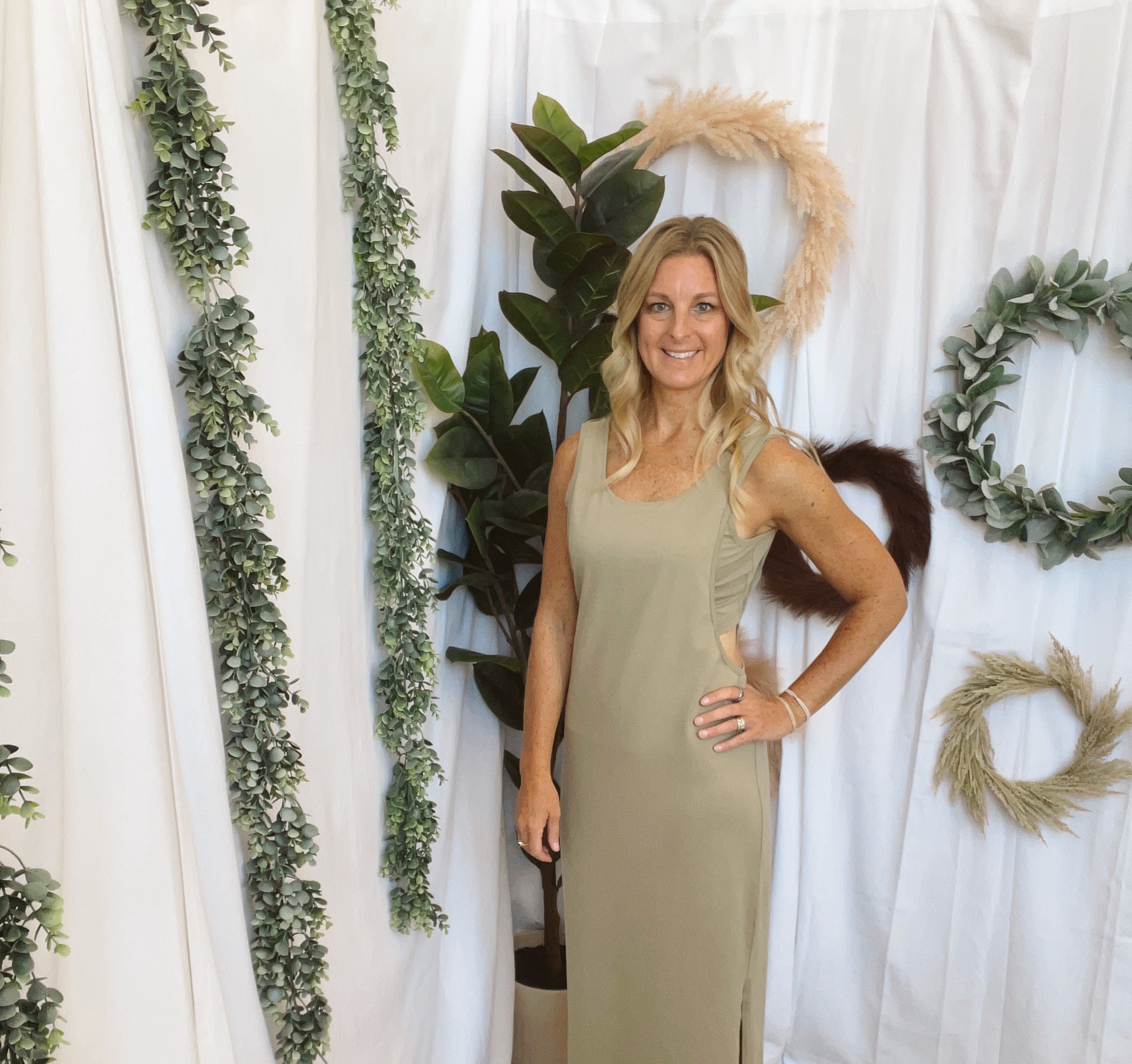 Cream Olive Twofer Tank Dress-Dresses-hem and thread-The Silo Boutique, Women's Fashion Boutique Located in Warren and Grand Forks North Dakota