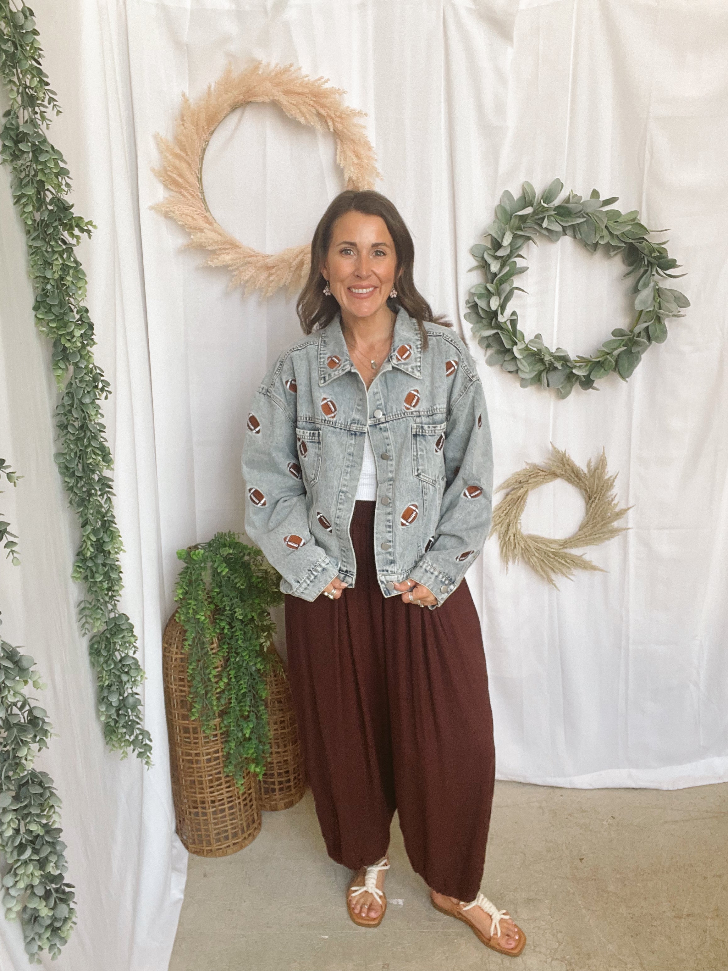 Embroidered Football Denim Jacket-Coats & Jackets-rareraw-The Silo Boutique, Women's Fashion Boutique Located in Warren and Grand Forks North Dakota