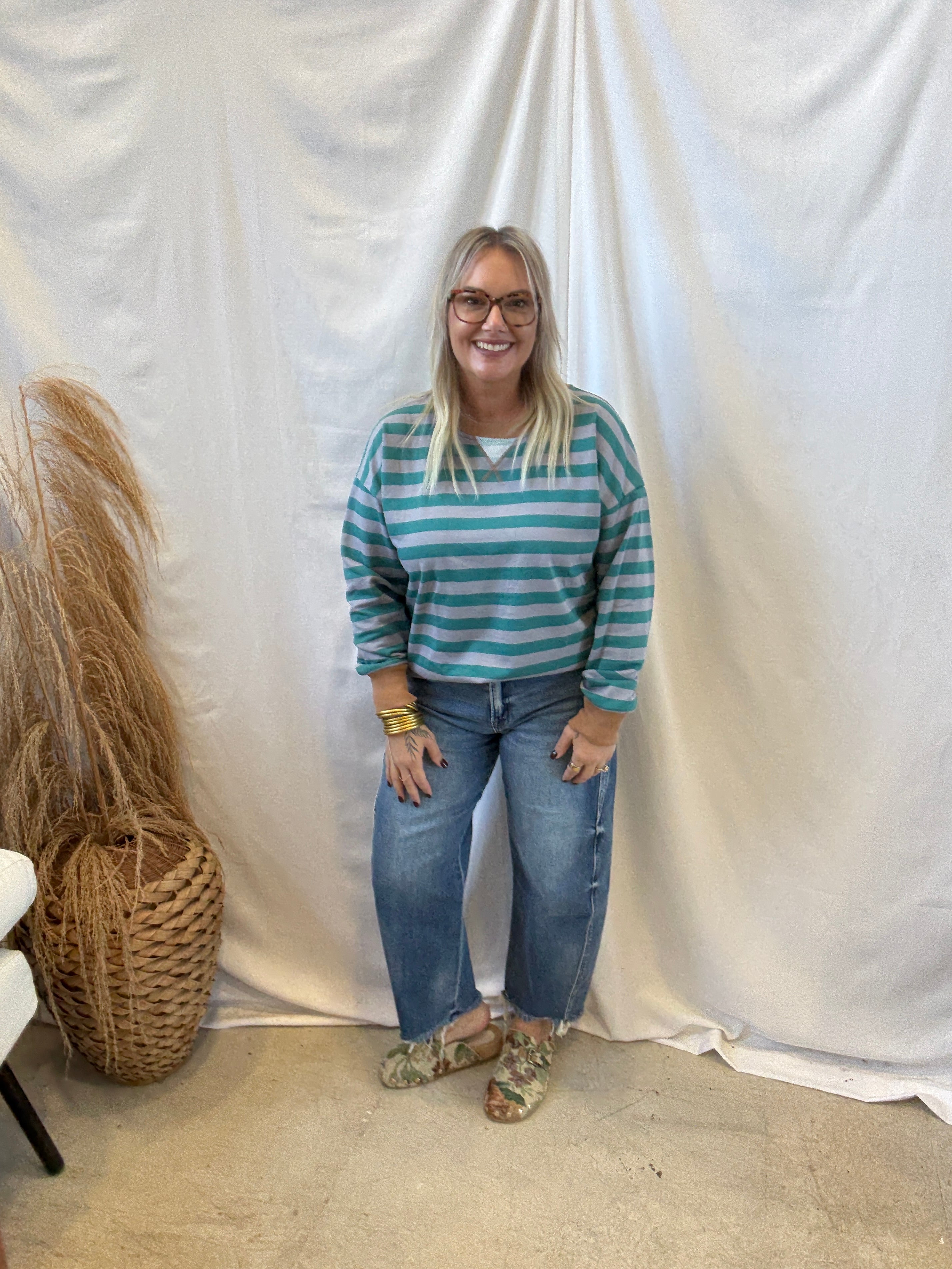 Caramel Teal Contrast Sweatshirt-Sweatshirts-hem and thread-The Silo Boutique, Women's Fashion Boutique Located in Warren and Grand Forks North Dakota