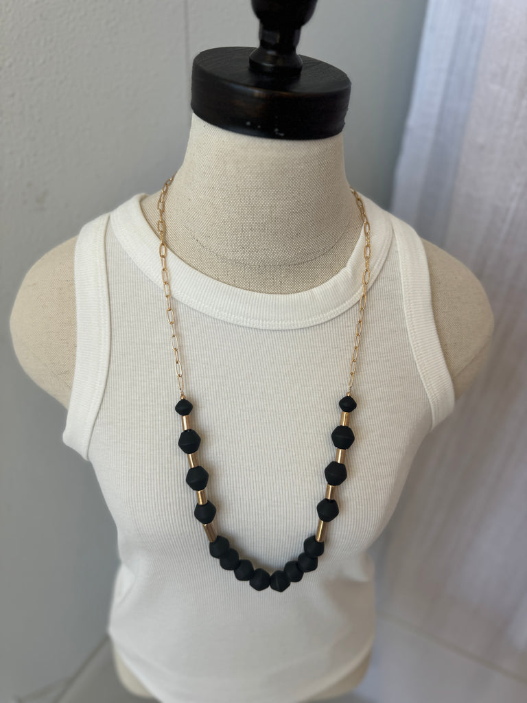 Black Wood Beaded Long Necklace-Necklaces-Fame-The Silo Boutique, Women's Fashion Boutique Located in Warren and Grand Forks North Dakota