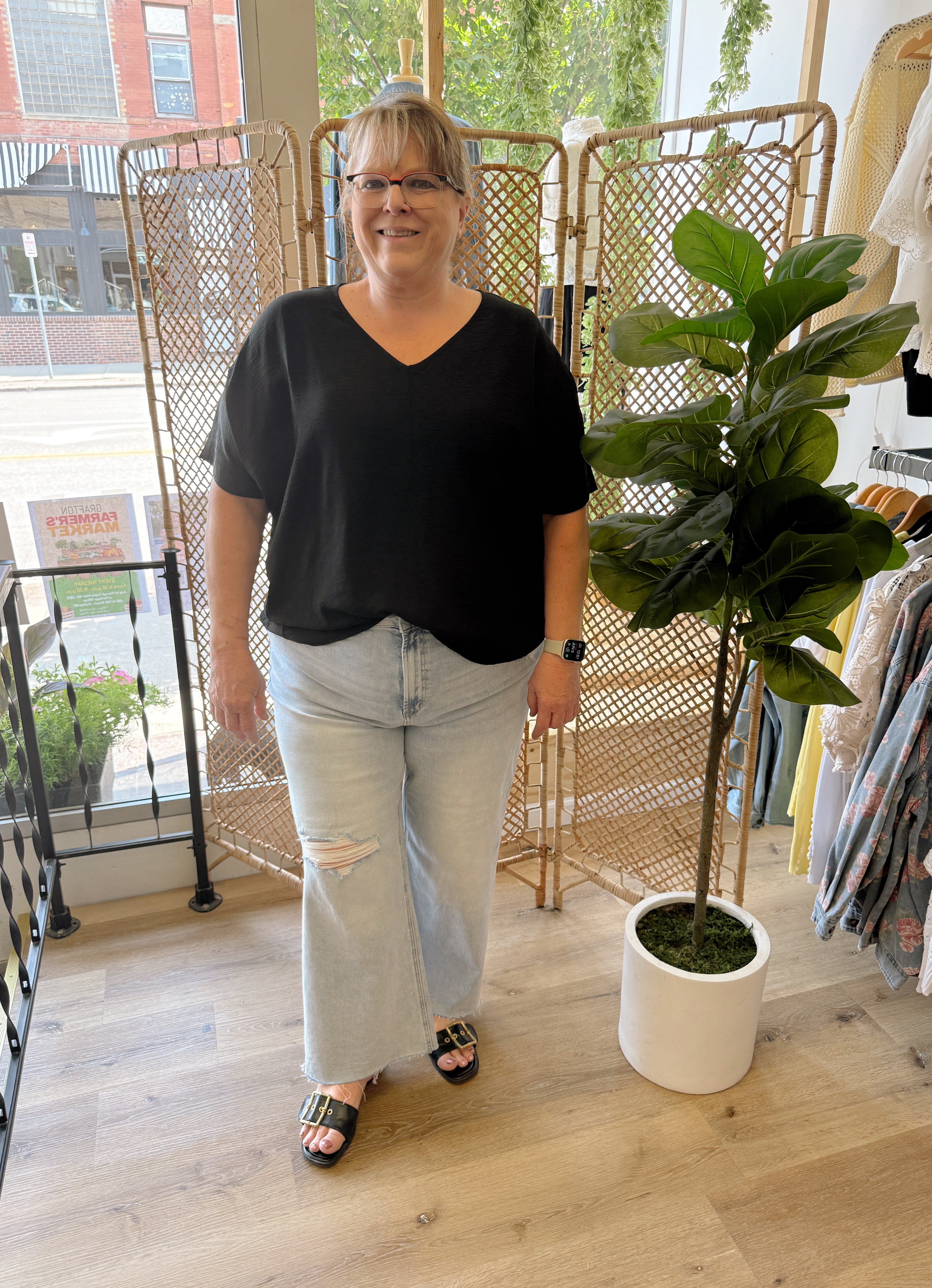 Zen V Neck Seam Top-Black-Short Sleeve Tops-Zenana-The Silo Boutique, Women's Fashion Boutique Located in Warren and Grand Forks North Dakota