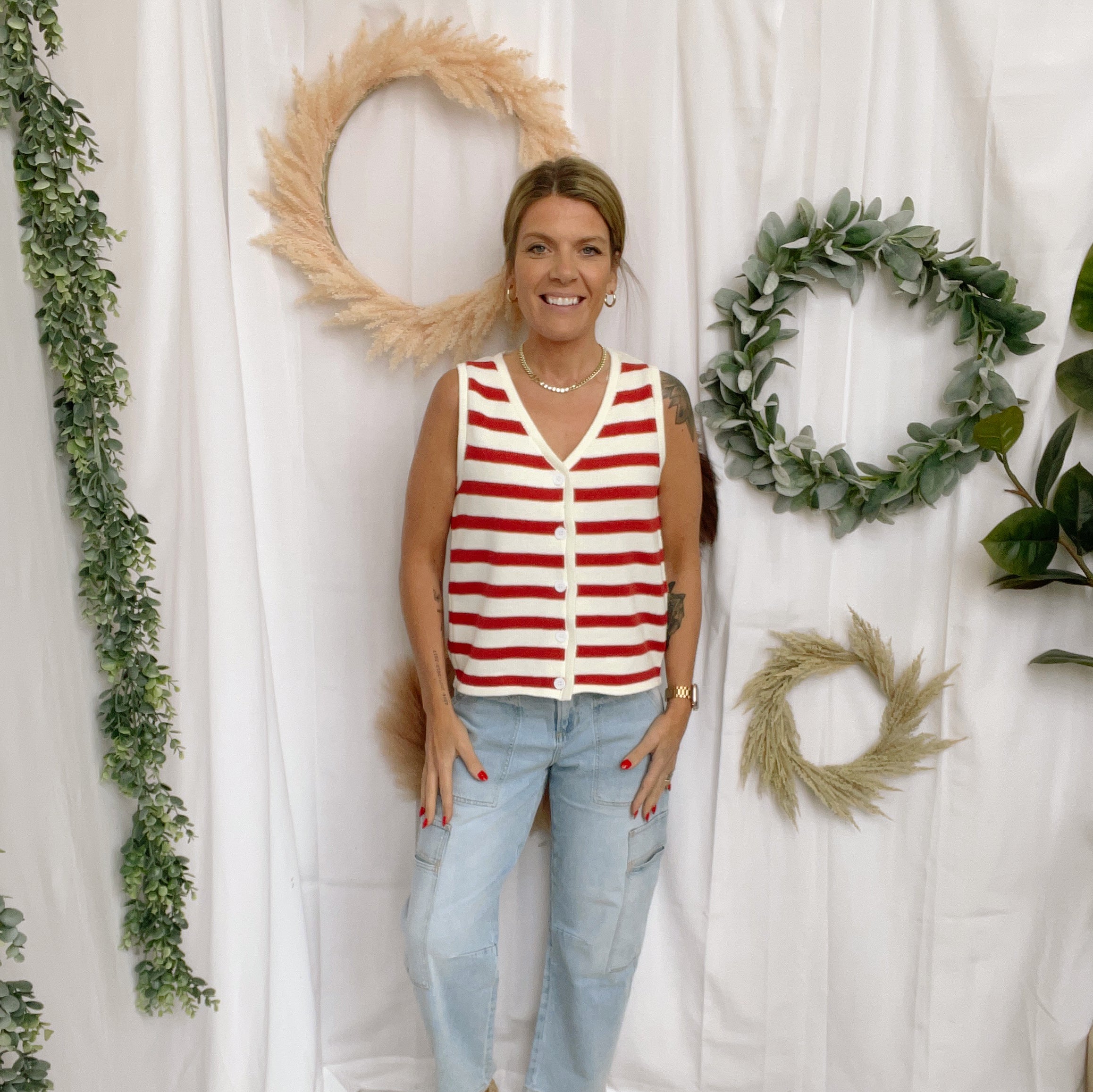 Sisi Striped Tank Sweater-Red-Tank Tops-stacatto-The Silo Boutique, Women's Fashion Boutique Located in Warren and Grand Forks North Dakota