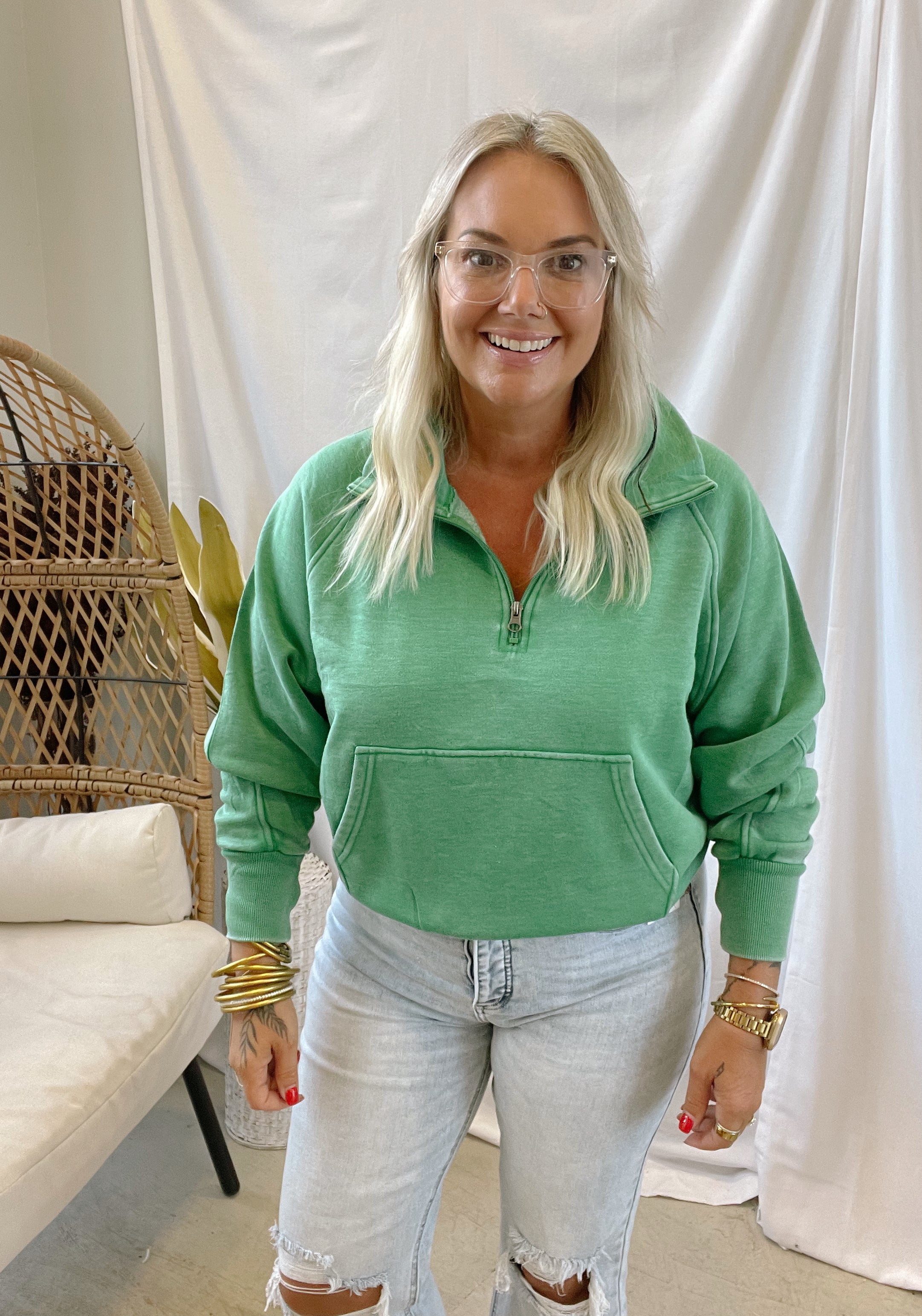 Green Panache Quarter Zip Sweatshirt-Sweatshirts-panache-The Silo Boutique, Women's Fashion Boutique Located in Warren and Grand Forks North Dakota