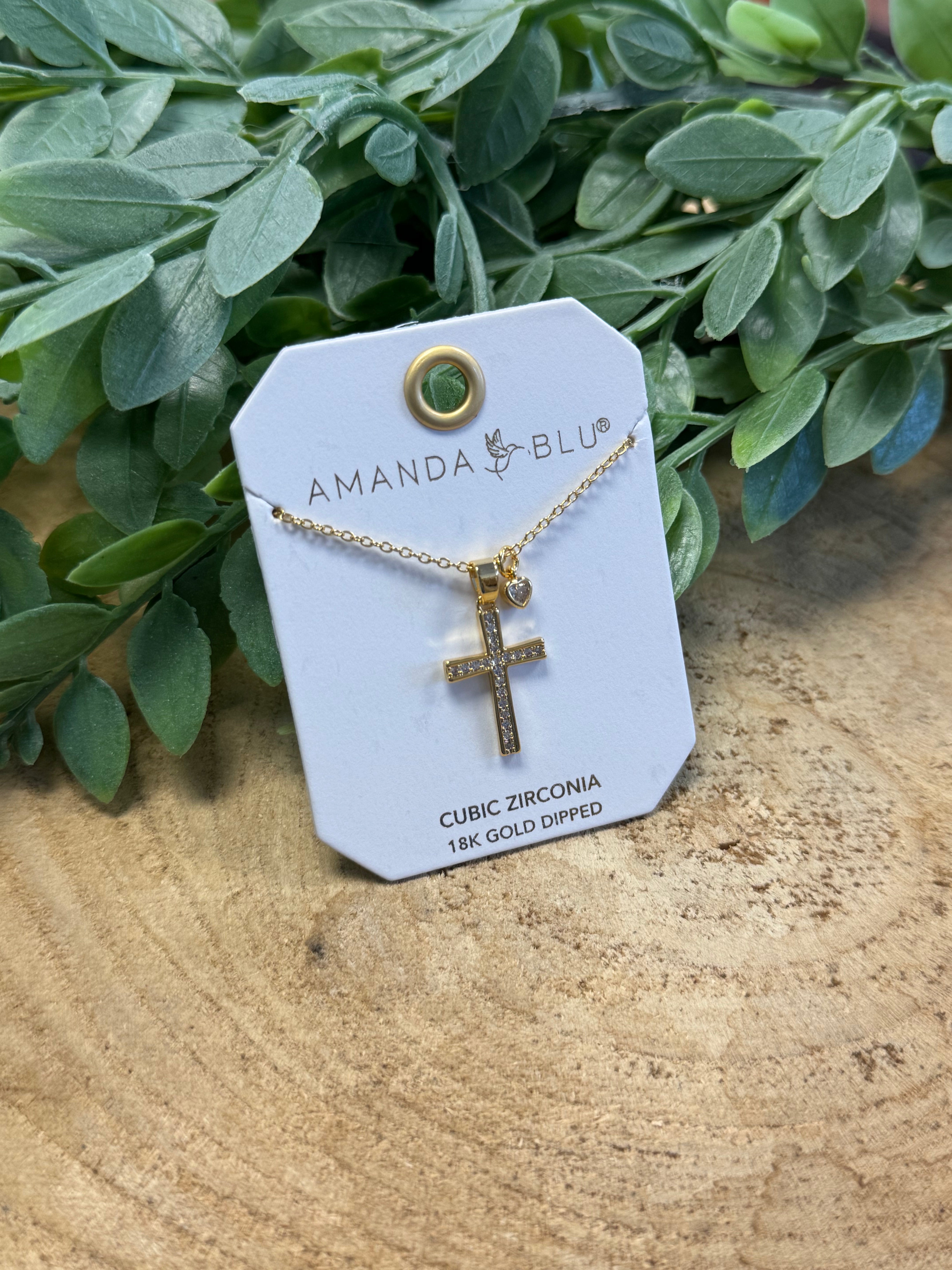 Pave Cross with Heart Droplet Necklace-Amanda Blu-The Silo Boutique, Women's Fashion Boutique Located in Warren and Grand Forks North Dakota