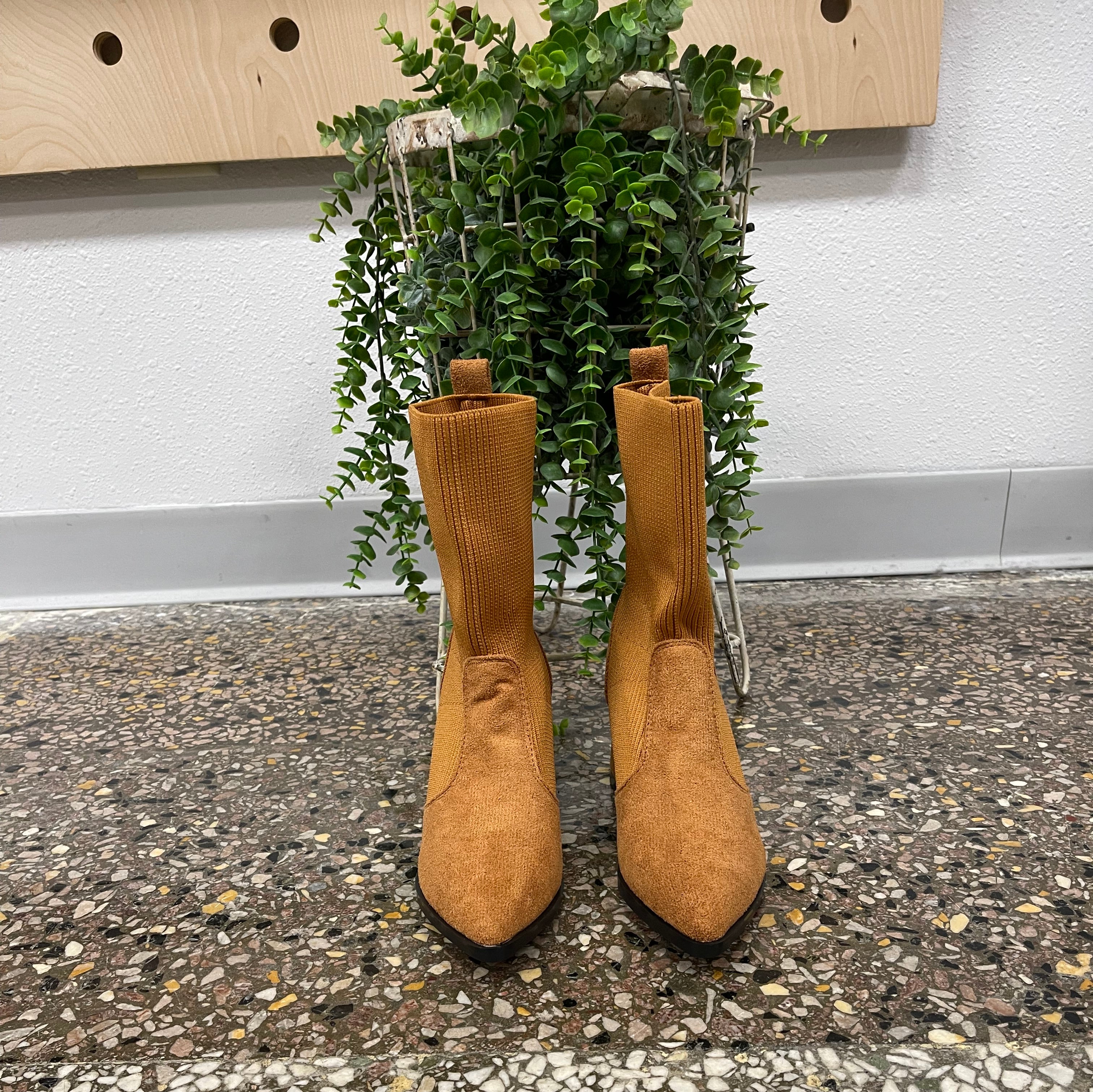Camel Knit Chelsey Boot-Boots-lazyshoe-The Silo Boutique, Women's Fashion Boutique Located in Warren and Grand Forks North Dakota