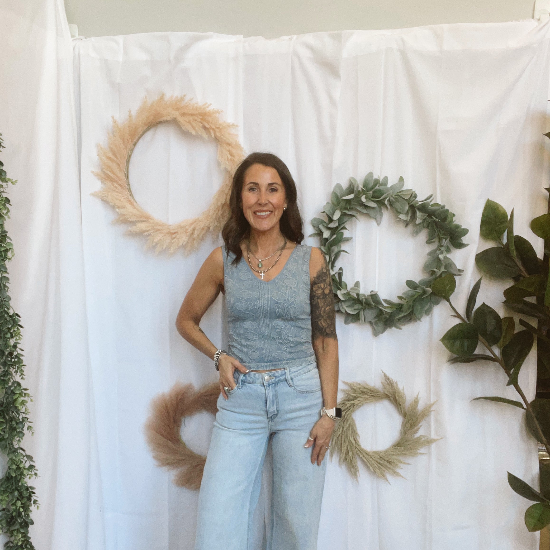 V Neck Floral Wallpaper Tank Top-Blue-Tank Tops-hem and thread-The Silo Boutique, Women's Fashion Boutique Located in Warren and Grand Forks North Dakota