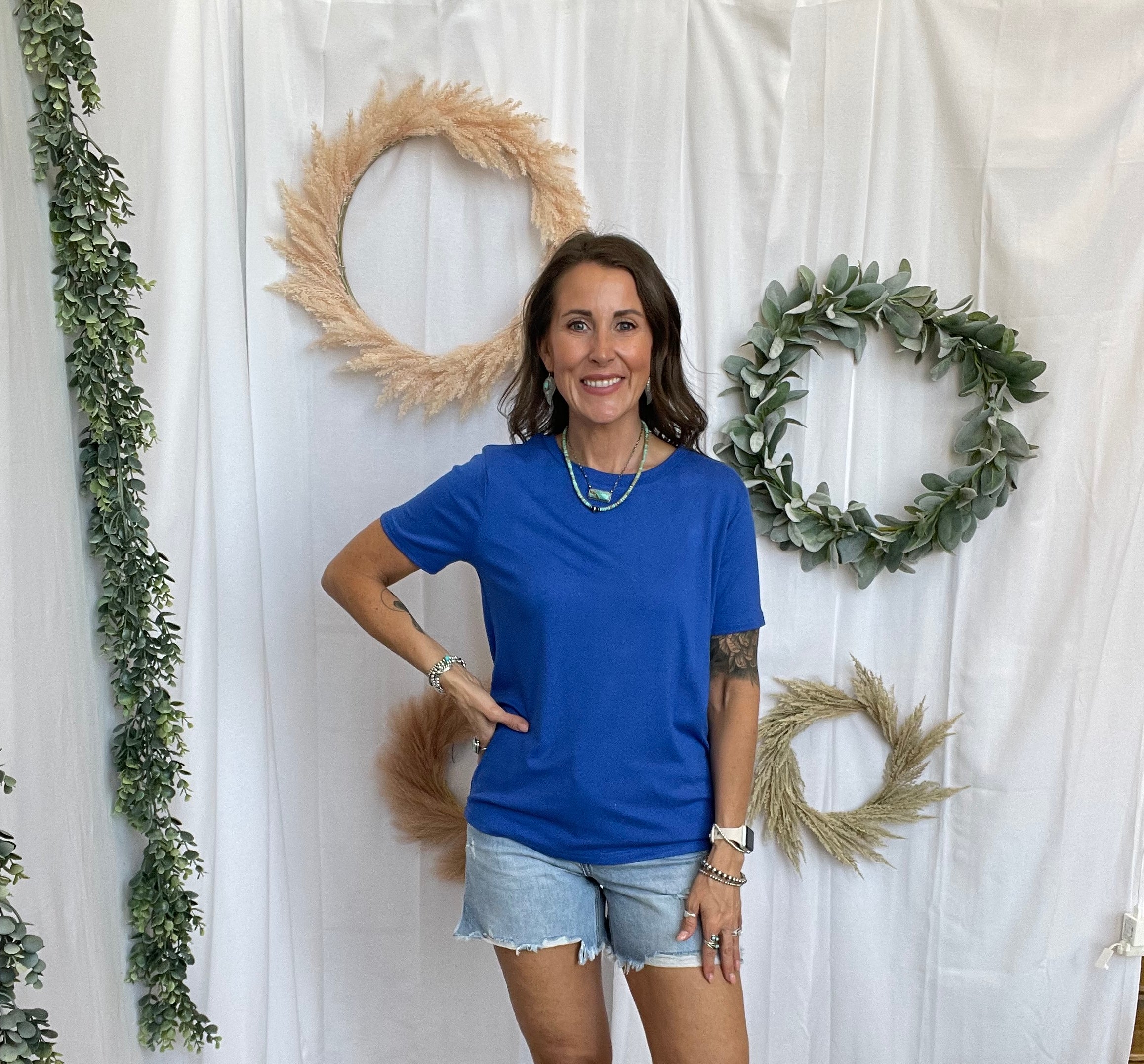 Bella Basic Round Neck Top-Royal-Short Sleeve Tops-staccato-The Silo Boutique, Women's Fashion Boutique Located in Warren and Grand Forks North Dakota