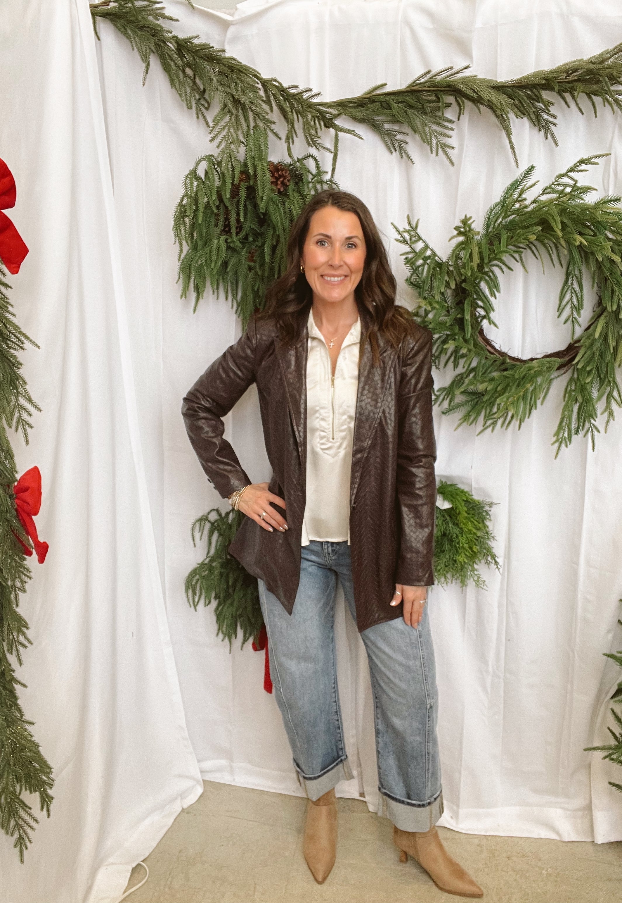 Fate Choco Leather Blazer-Blazers-fate-The Silo Boutique, Women's Fashion Boutique Located in Warren and Grand Forks North Dakota