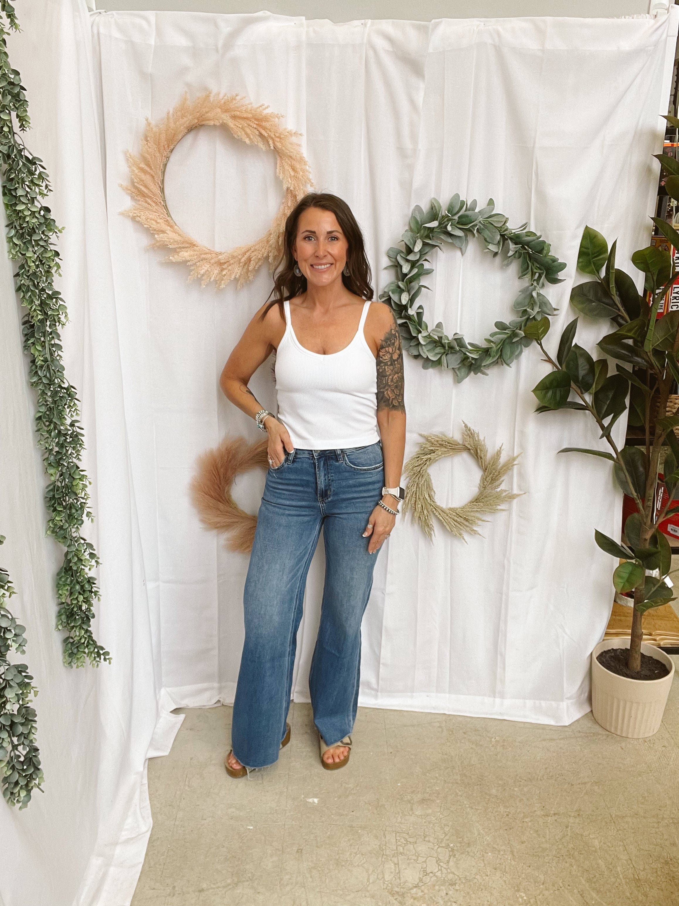Bayeas Bella Wide Leg Jeans-Medium Blue-Jeans-bayeas-The Silo Boutique, Women's Fashion Boutique Located in Warren and Grand Forks North Dakota