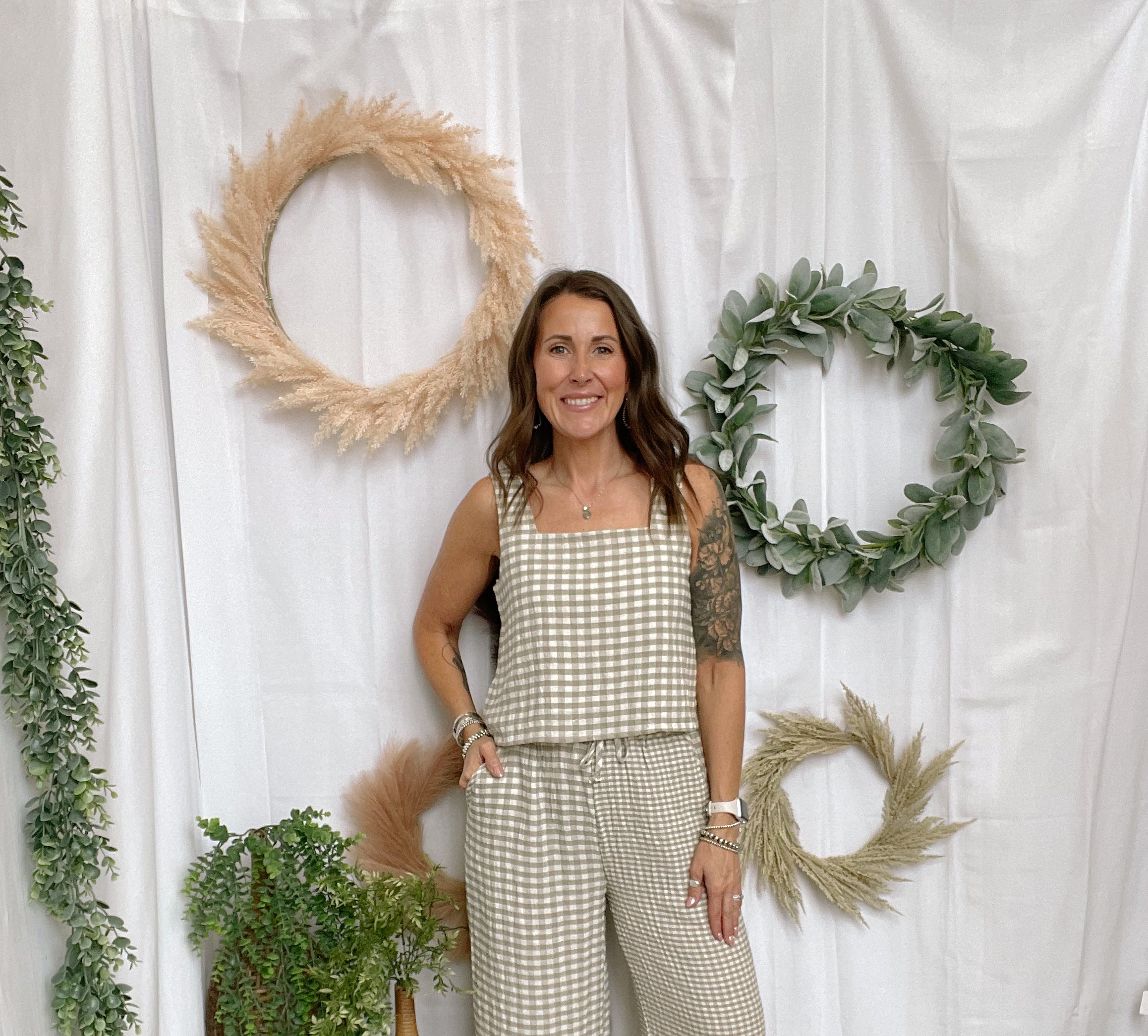 Gingham Sleeveless Top-Taupe-Tank Tops-miou muse-The Silo Boutique, Women's Fashion Boutique Located in Warren and Grand Forks North Dakota
