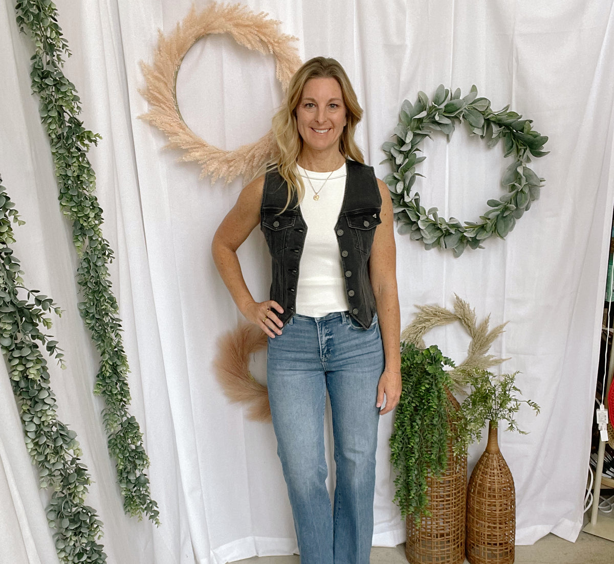 Betty Hidden Black Denim Vest-Vests-Hidden-The Silo Boutique, Women's Fashion Boutique Located in Warren and Grand Forks North Dakota