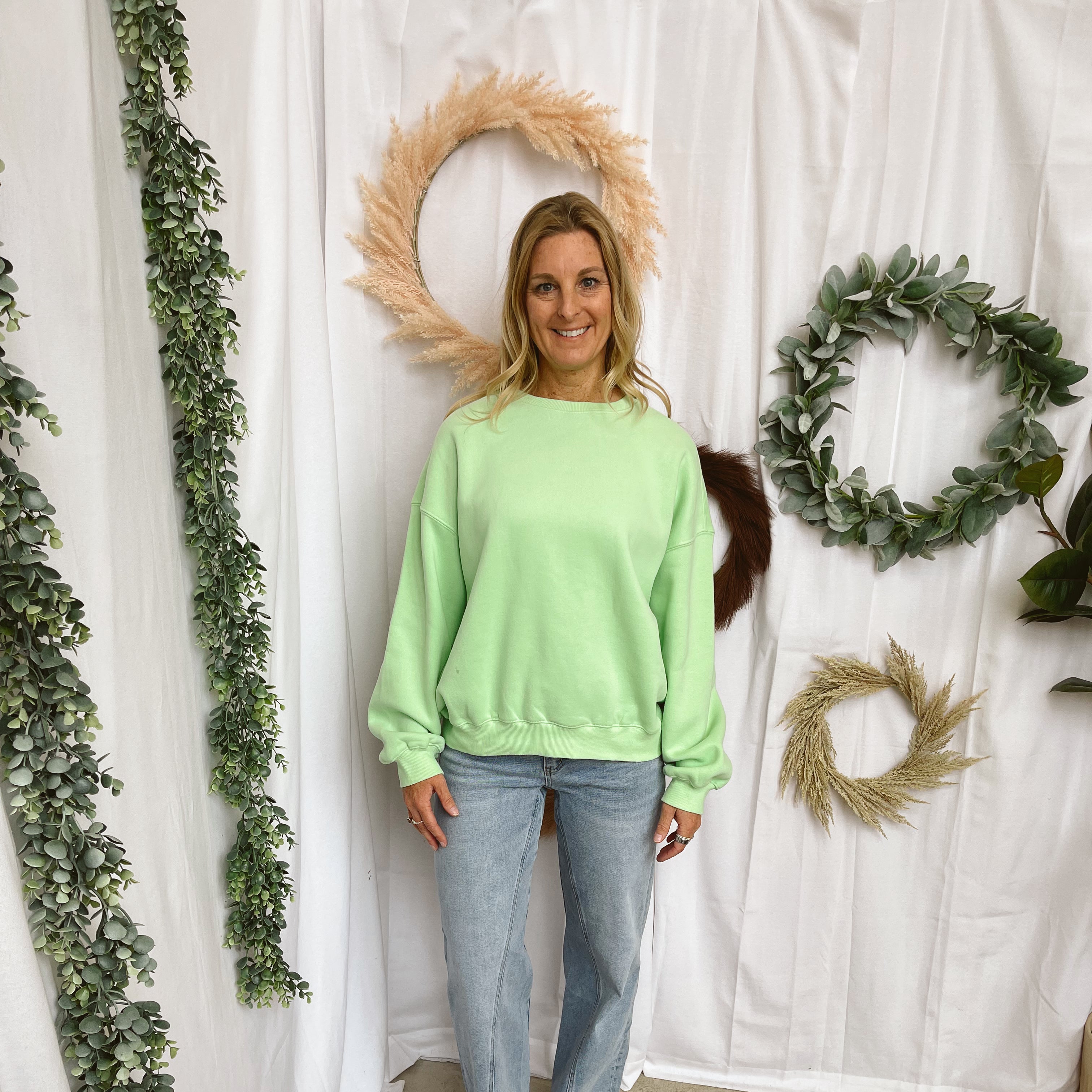 Varsity Crew Sweatshirt-Lime-Sweatshirts-tictoc-The Silo Boutique, Women's Fashion Boutique Located in Warren and Grand Forks North Dakota