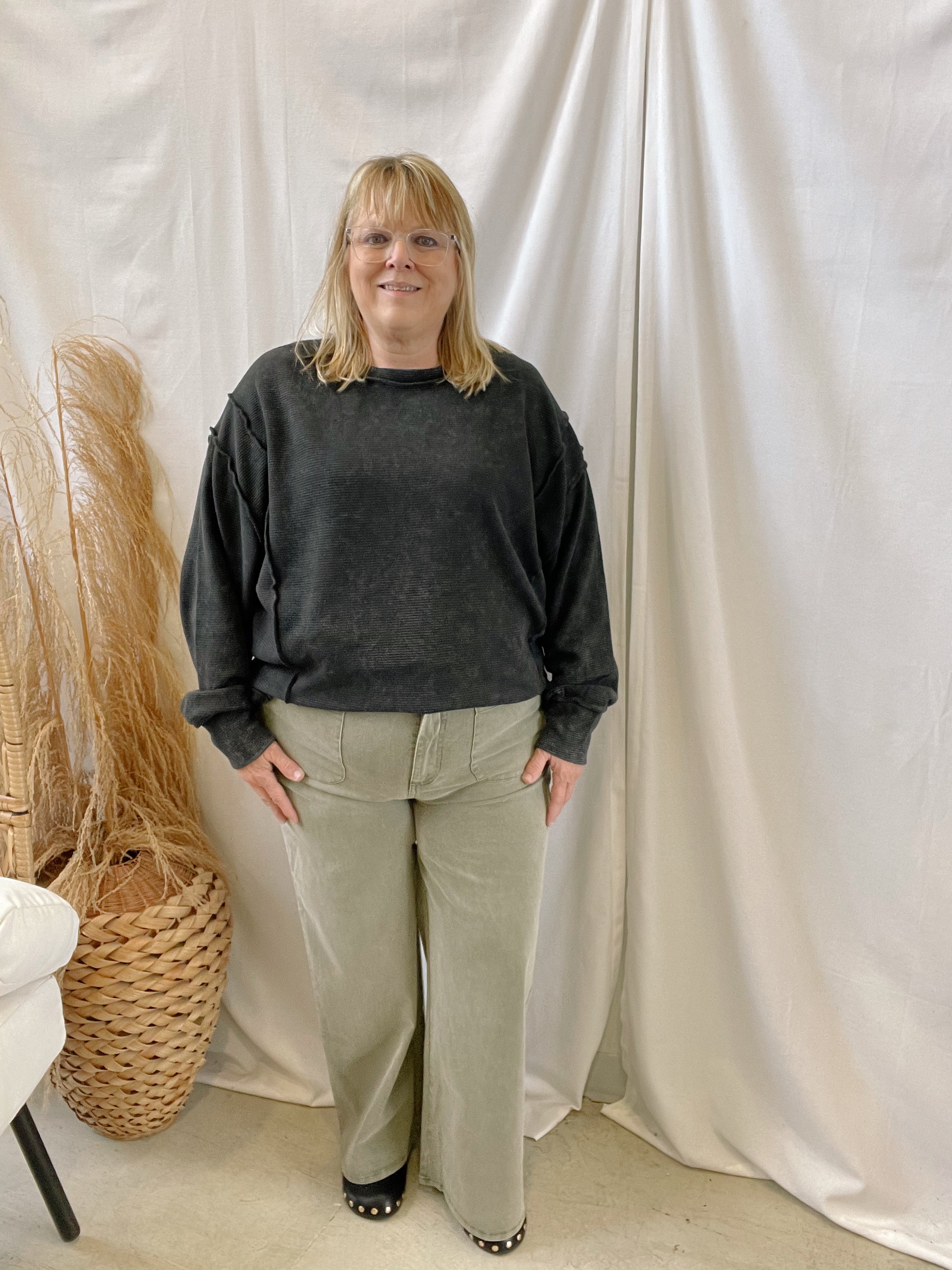 Zen Waffle Knit Long Sleeve Top-Black-Long Sleeve Tops-Zenana-The Silo Boutique, Women's Fashion Boutique Located in Warren and Grand Forks North Dakota