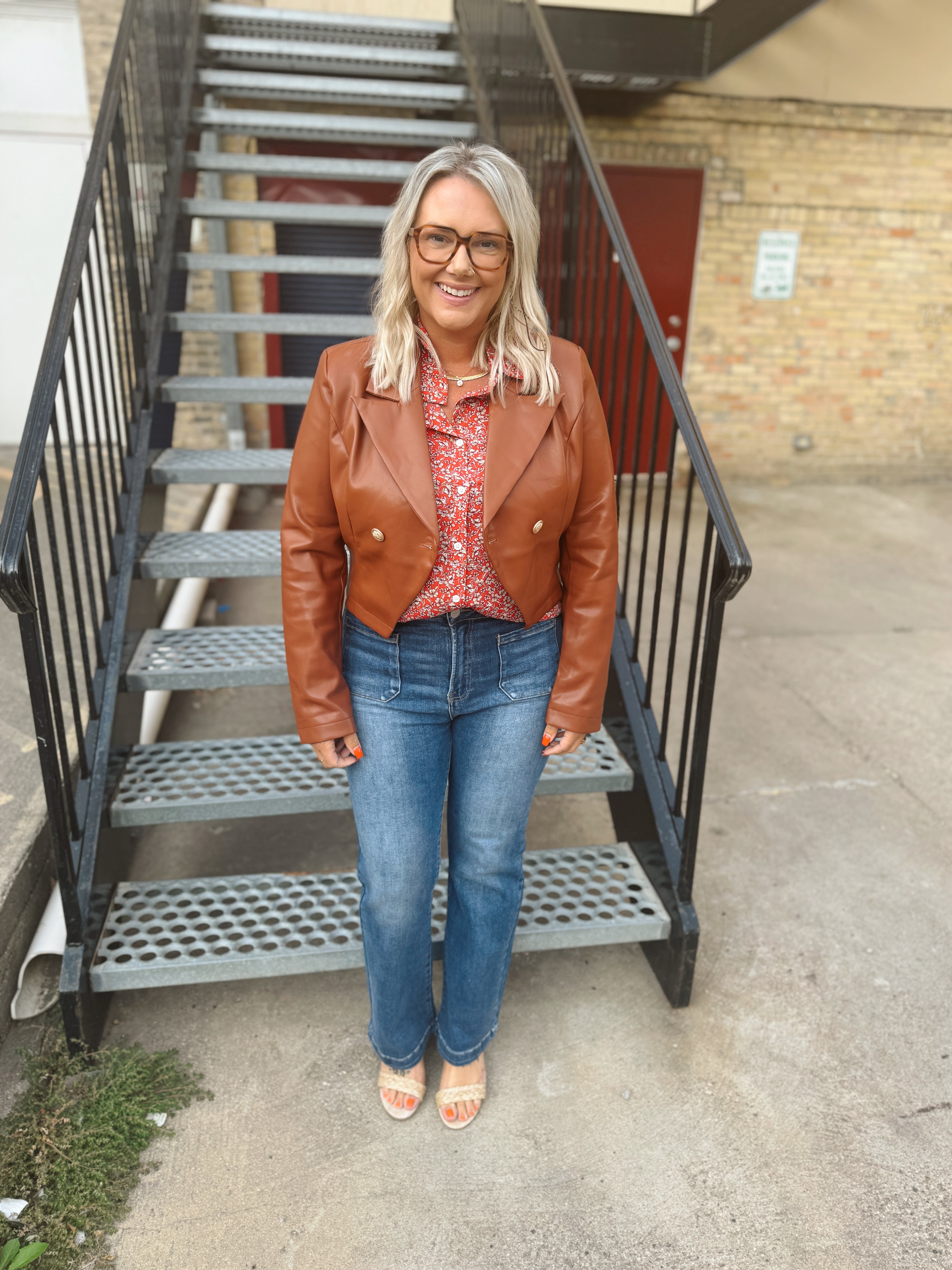 Brown Leather Antique Button Crop Jacket-Final sale Online Only-Coats & Jackets-fate-The Silo Boutique, Women's Fashion Boutique Located in Warren and Grand Forks North Dakota