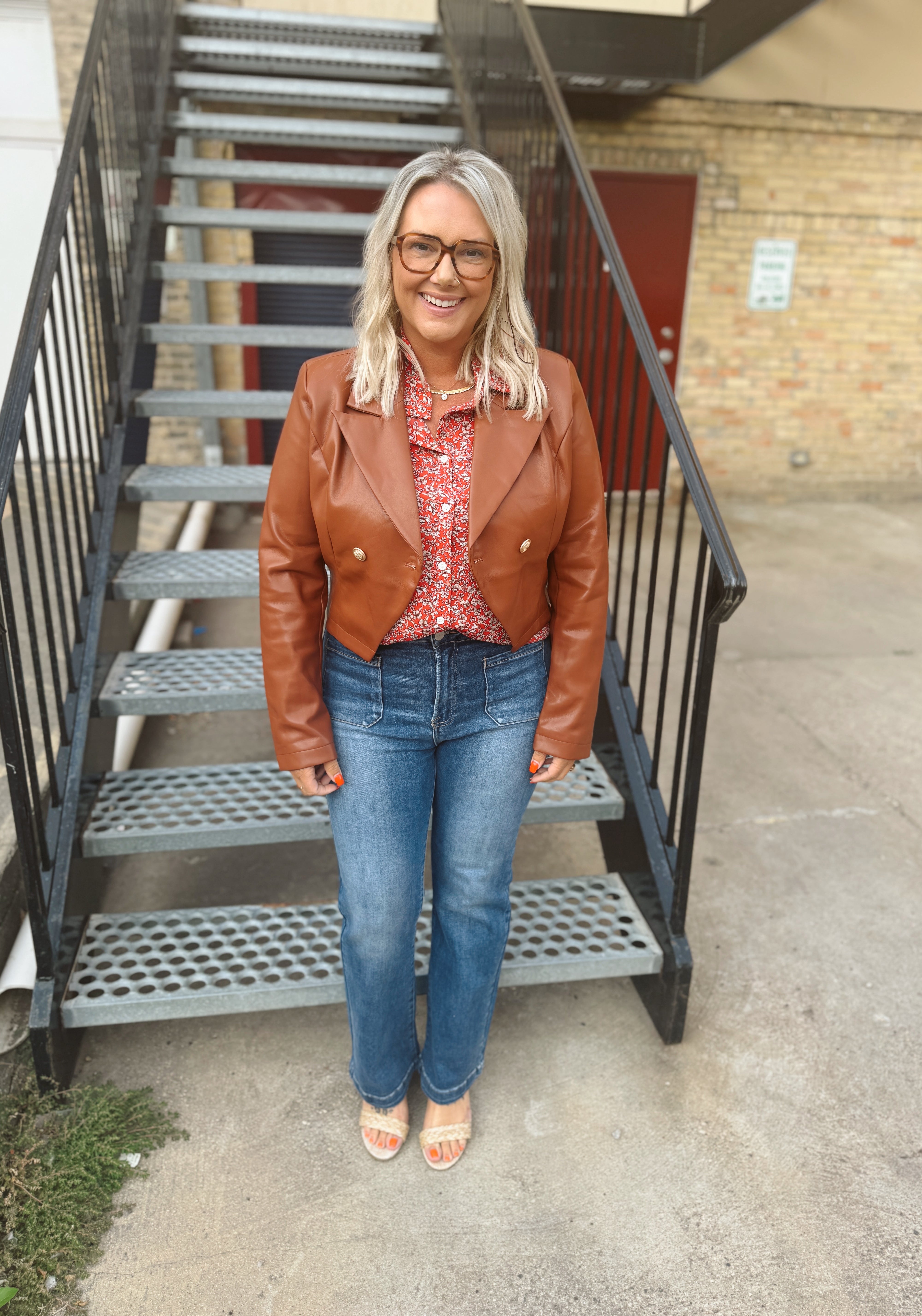 Brown Leather Antique Button Crop Jacket-Coats & Jackets-fate-The Silo Boutique, Women's Fashion Boutique Located in Warren and Grand Forks North Dakota