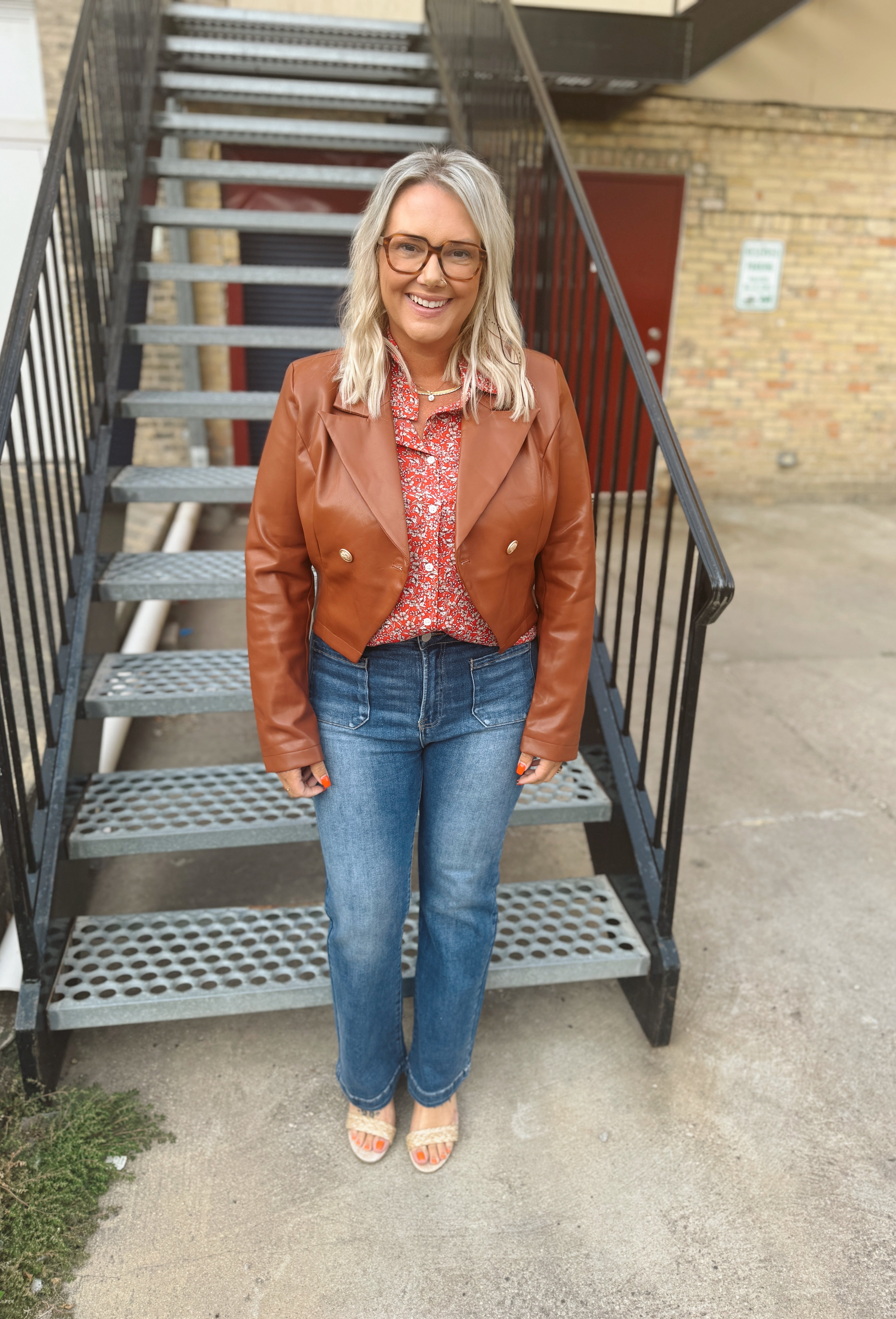 Brown Leather Antique Button Crop Jacket-Coats & Jackets-fate-The Silo Boutique, Women's Fashion Boutique Located in Warren and Grand Forks North Dakota