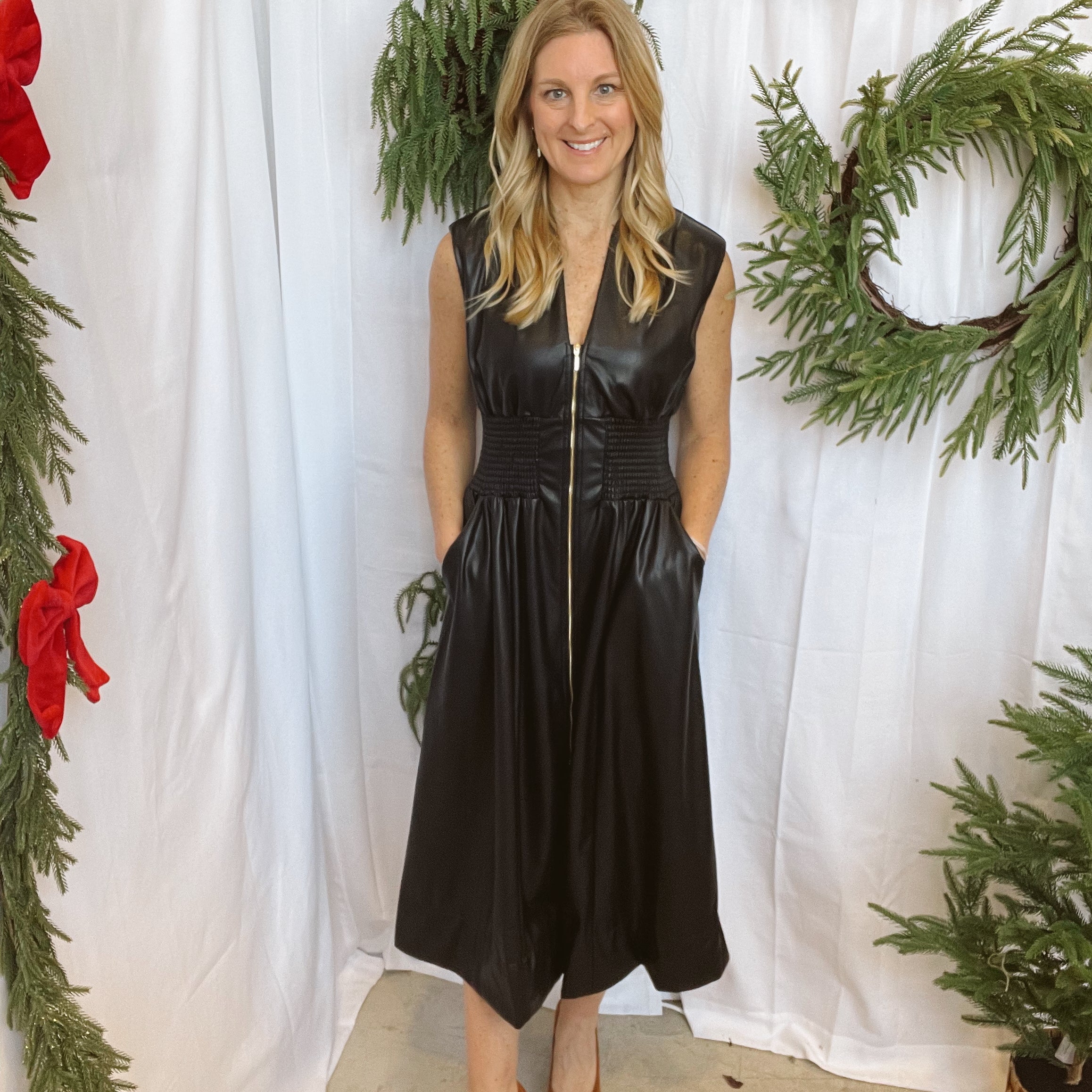 Black Leather Zip Up Dress-Dresses-fate-The Silo Boutique, Women's Fashion Boutique Located in Warren and Grand Forks North Dakota