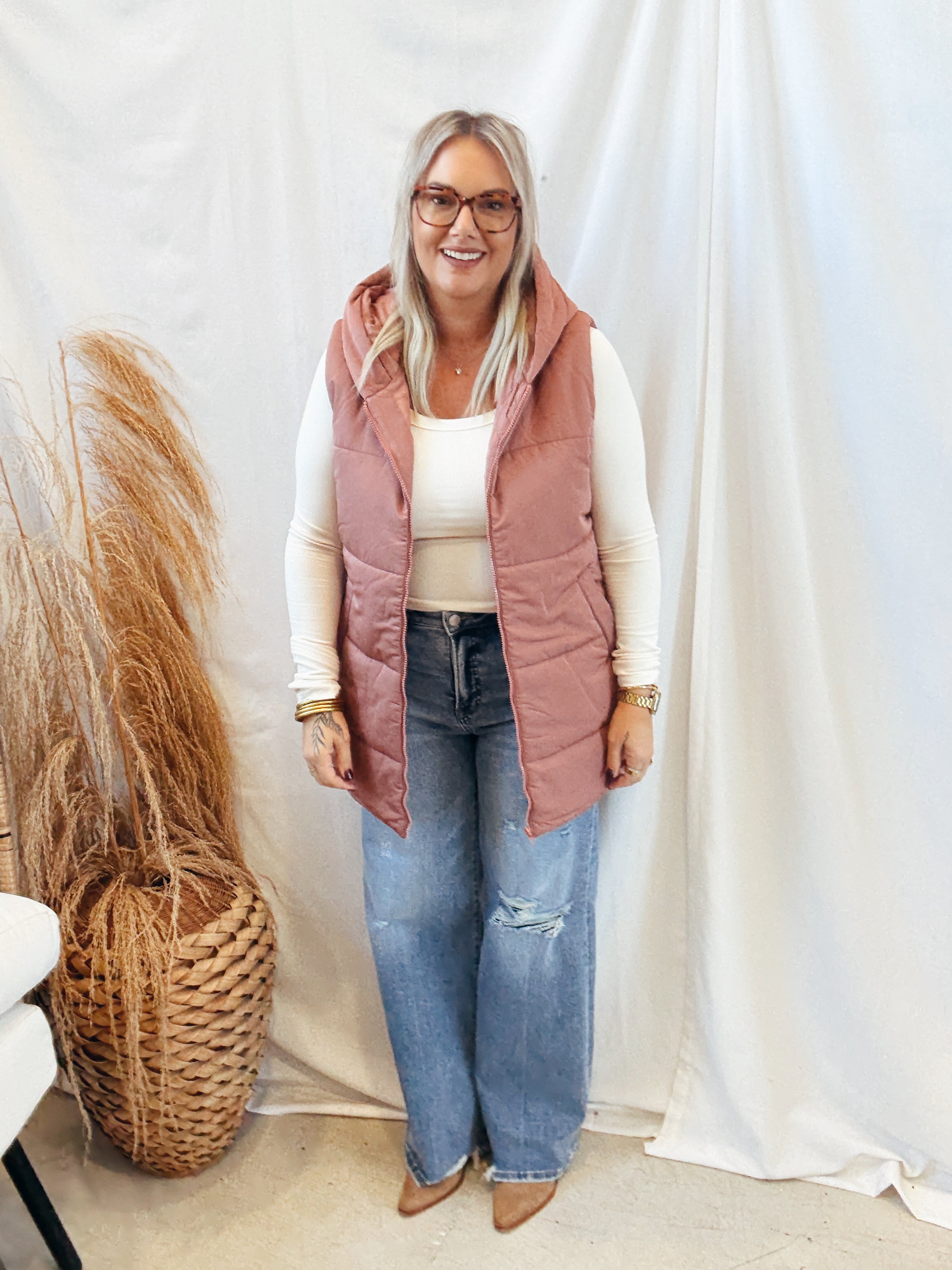 Hooded Tunic Puffer Vest-Marsala-Vests-staccato-The Silo Boutique, Women's Fashion Boutique Located in Warren and Grand Forks North Dakota
