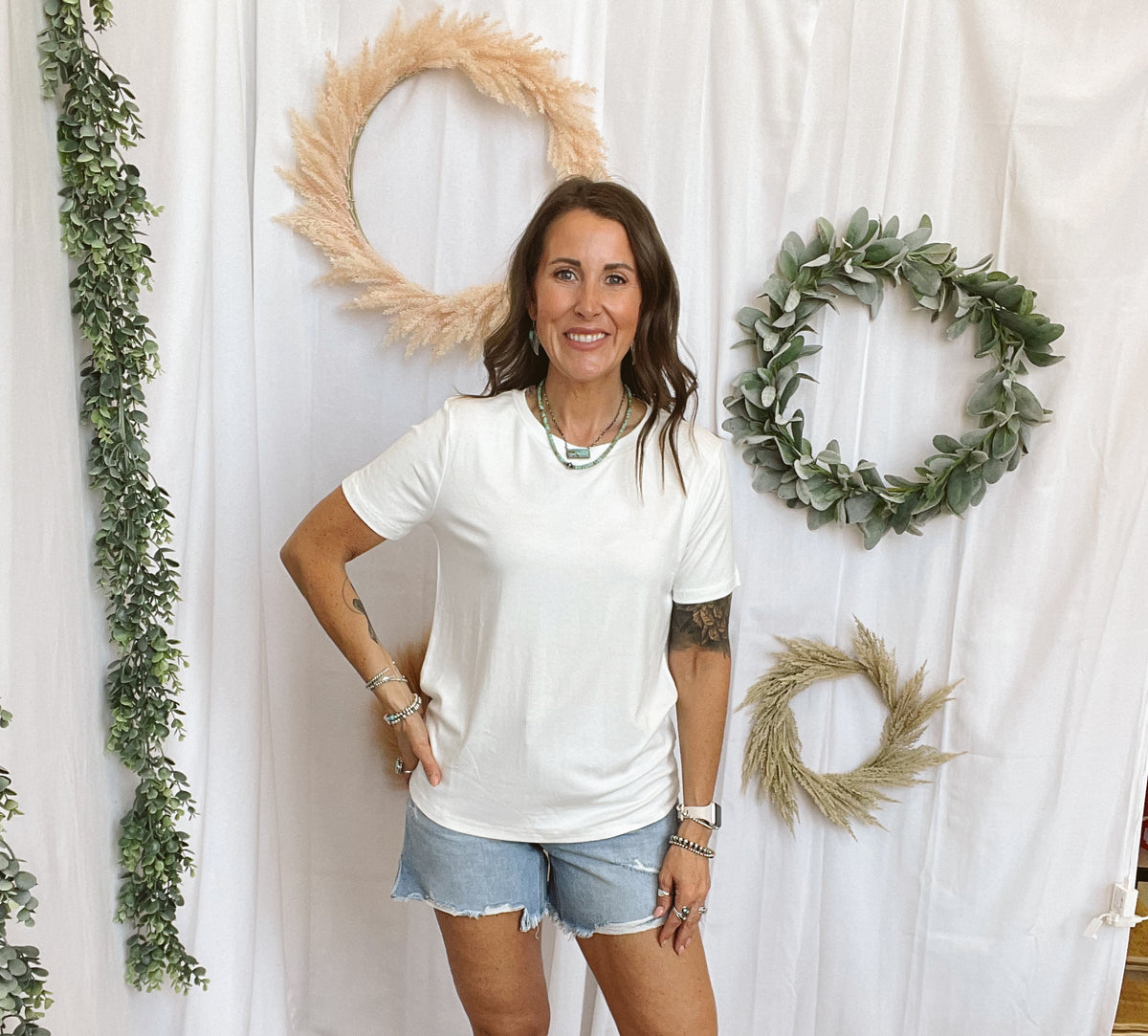 Bella Basic Round Neck Top-White-Short Sleeve Tops-staccato-The Silo Boutique, Women's Fashion Boutique Located in Warren and Grand Forks North Dakota