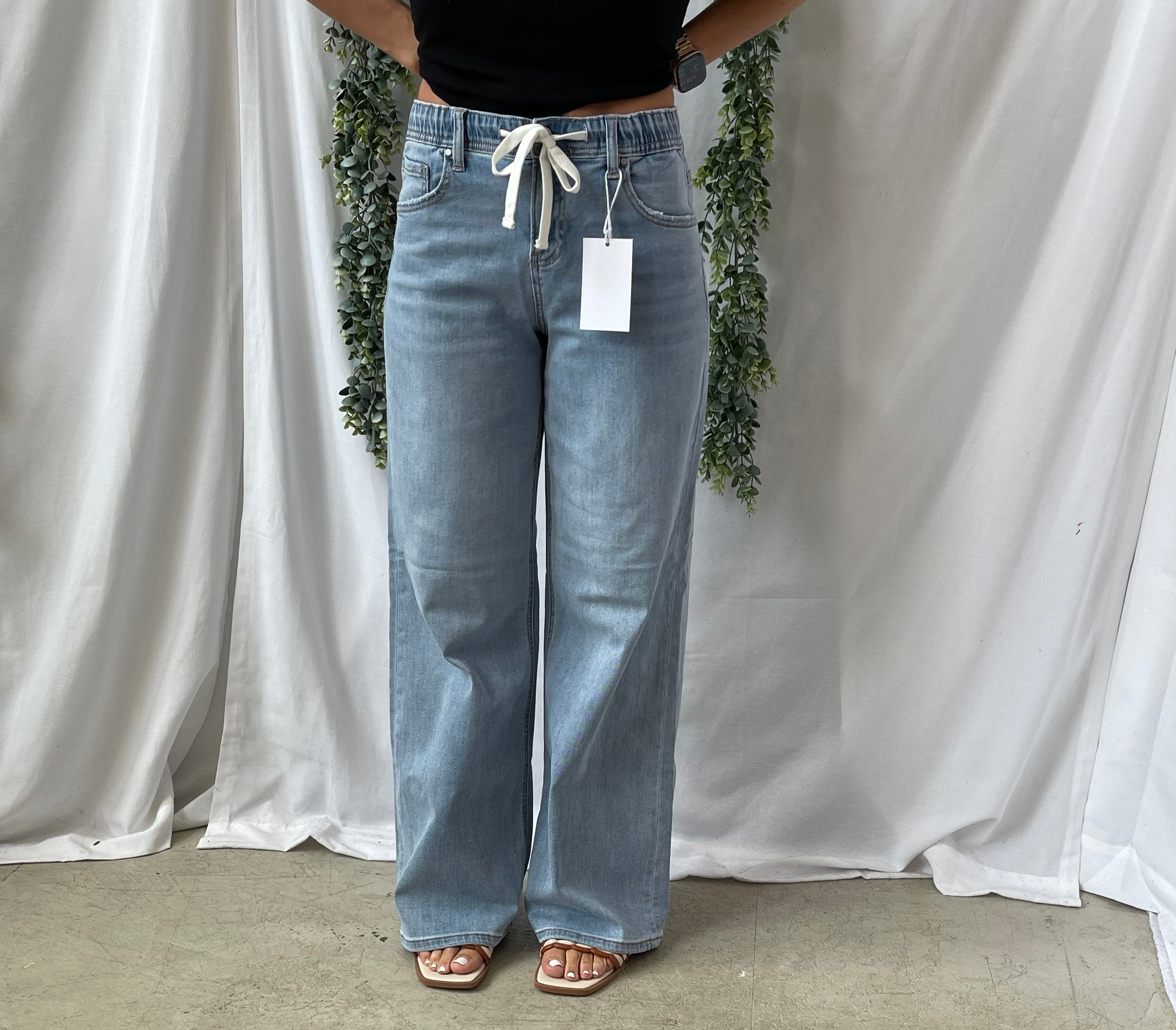 Risen Slouchy Wide Leg Drawstring Jeans-Jeans-risen-The Silo Boutique, Women's Fashion Boutique Located in Warren and Grand Forks North Dakota