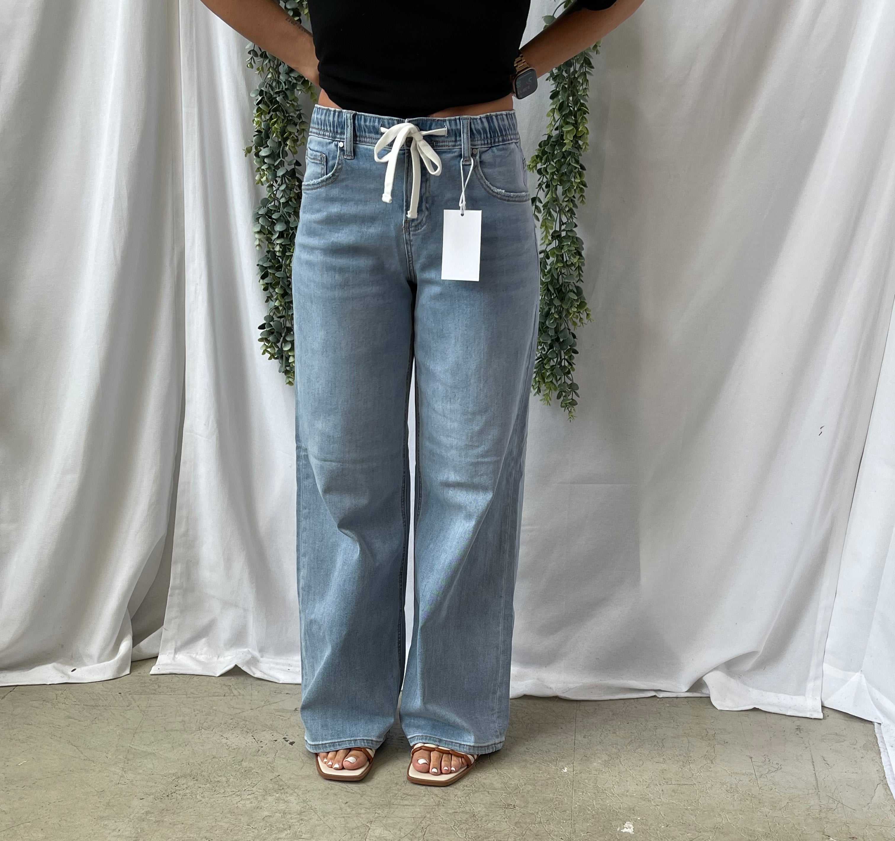 Risen Slouchy Wide Leg Drawstring Jeans-Jeans-risen-The Silo Boutique, Women's Fashion Boutique Located in Warren and Grand Forks North Dakota