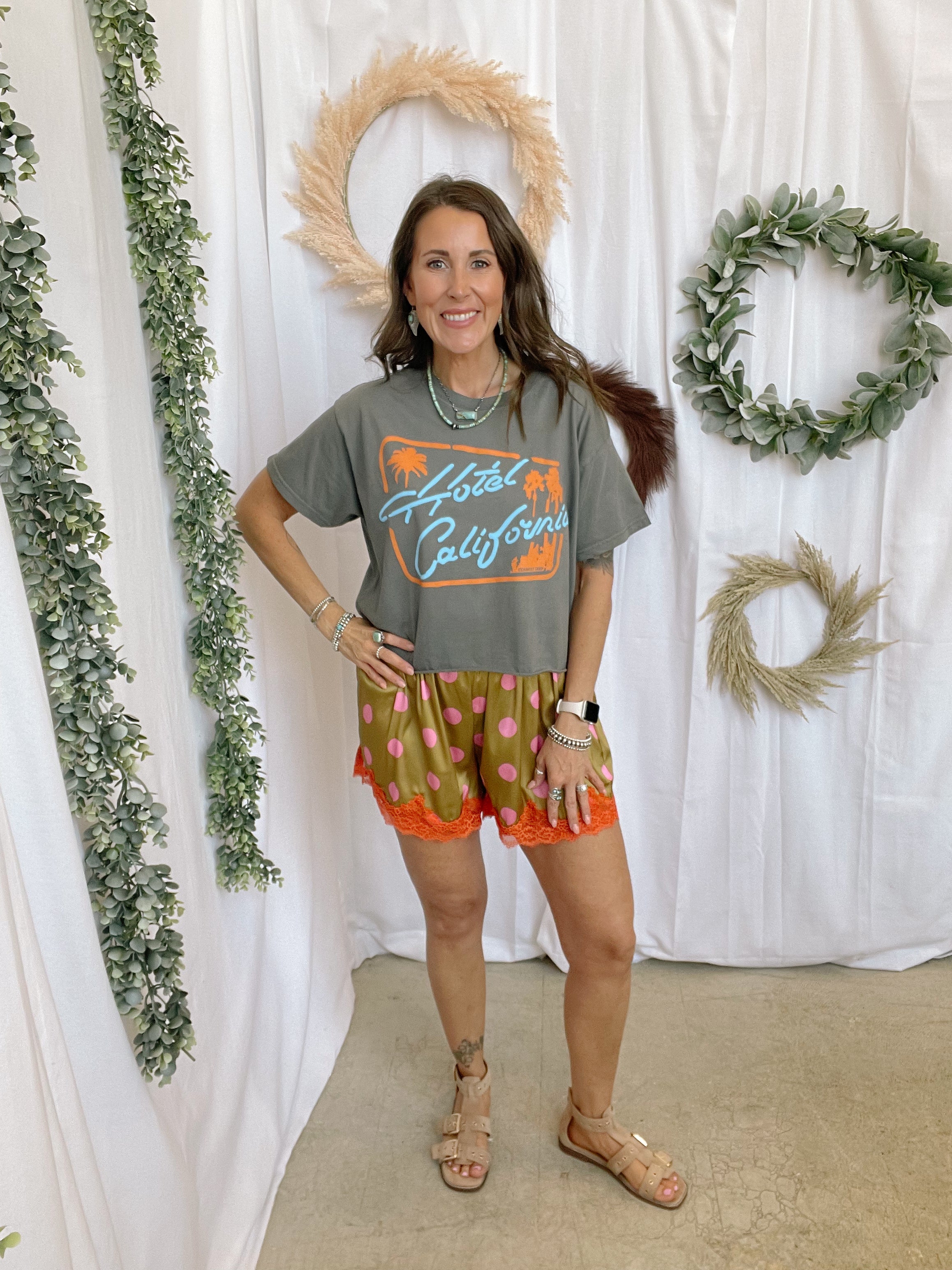 Pretty Mess Lace Shorties-sweatpants-burnt toast-The Silo Boutique, Women's Fashion Boutique Located in Warren and Grand Forks North Dakota