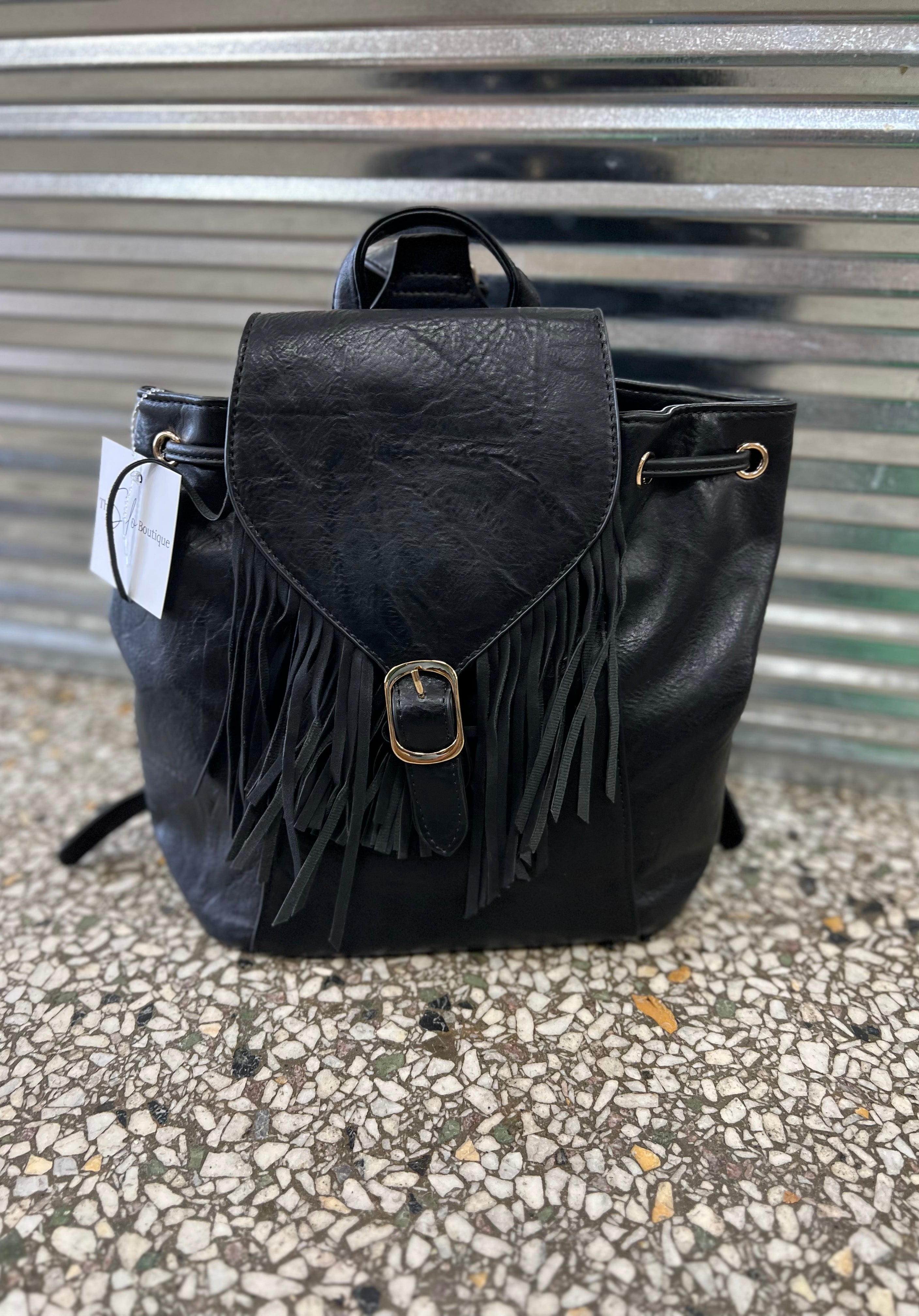 Jen and Co Jewel Bucket Backpack Purse w/ Fringe-Purses-Jen and Co-The Silo Boutique, Women's Fashion Boutique Located in Warren and Grand Forks North Dakota