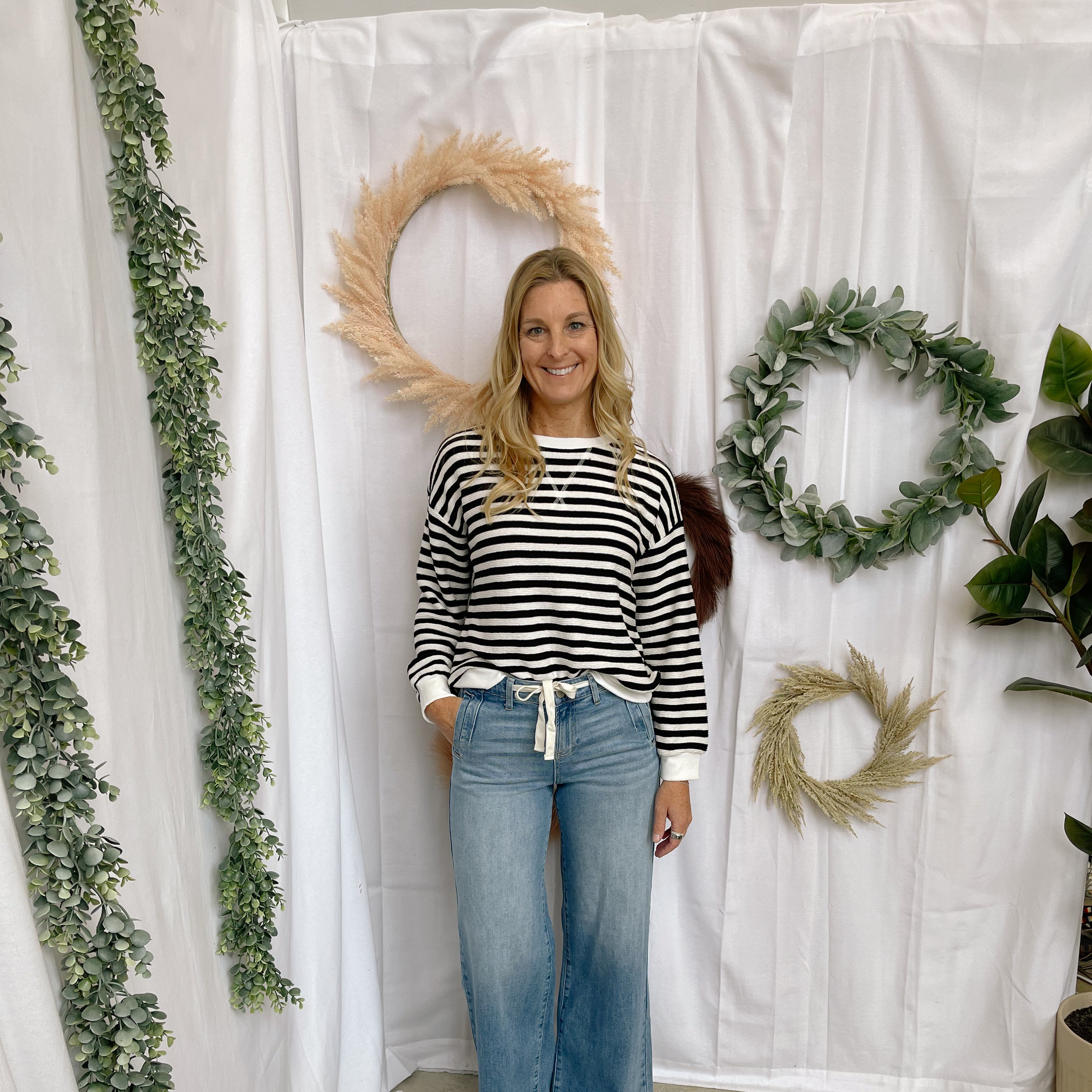 Zoe Striped Sweatshirt-Black-Sweatshirts-Zenana-The Silo Boutique, Women's Fashion Boutique Located in Warren and Grand Forks North Dakota