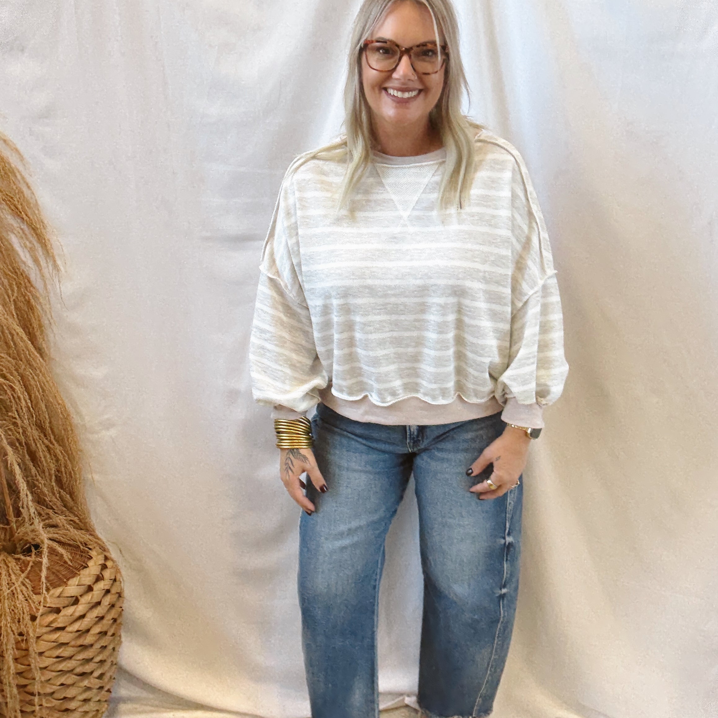 Greystone Striped Crew Sweatshirt-Sweatshirts-haptics-The Silo Boutique, Women's Fashion Boutique Located in Warren and Grand Forks North Dakota