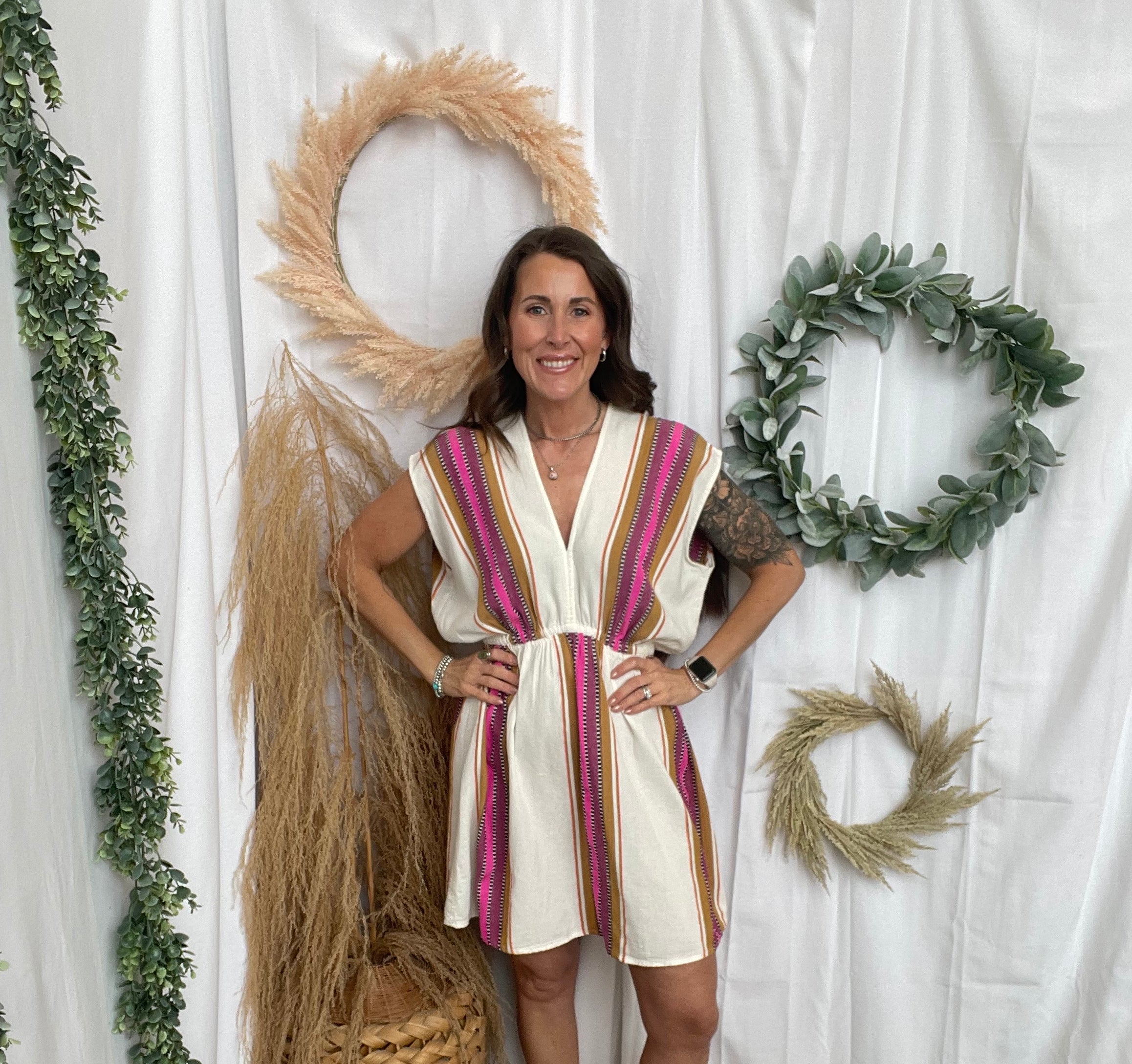 Elan Natural Pink V Neck Dress-Dresses-elan-The Silo Boutique, Women's Fashion Boutique Located in Warren and Grand Forks North Dakota