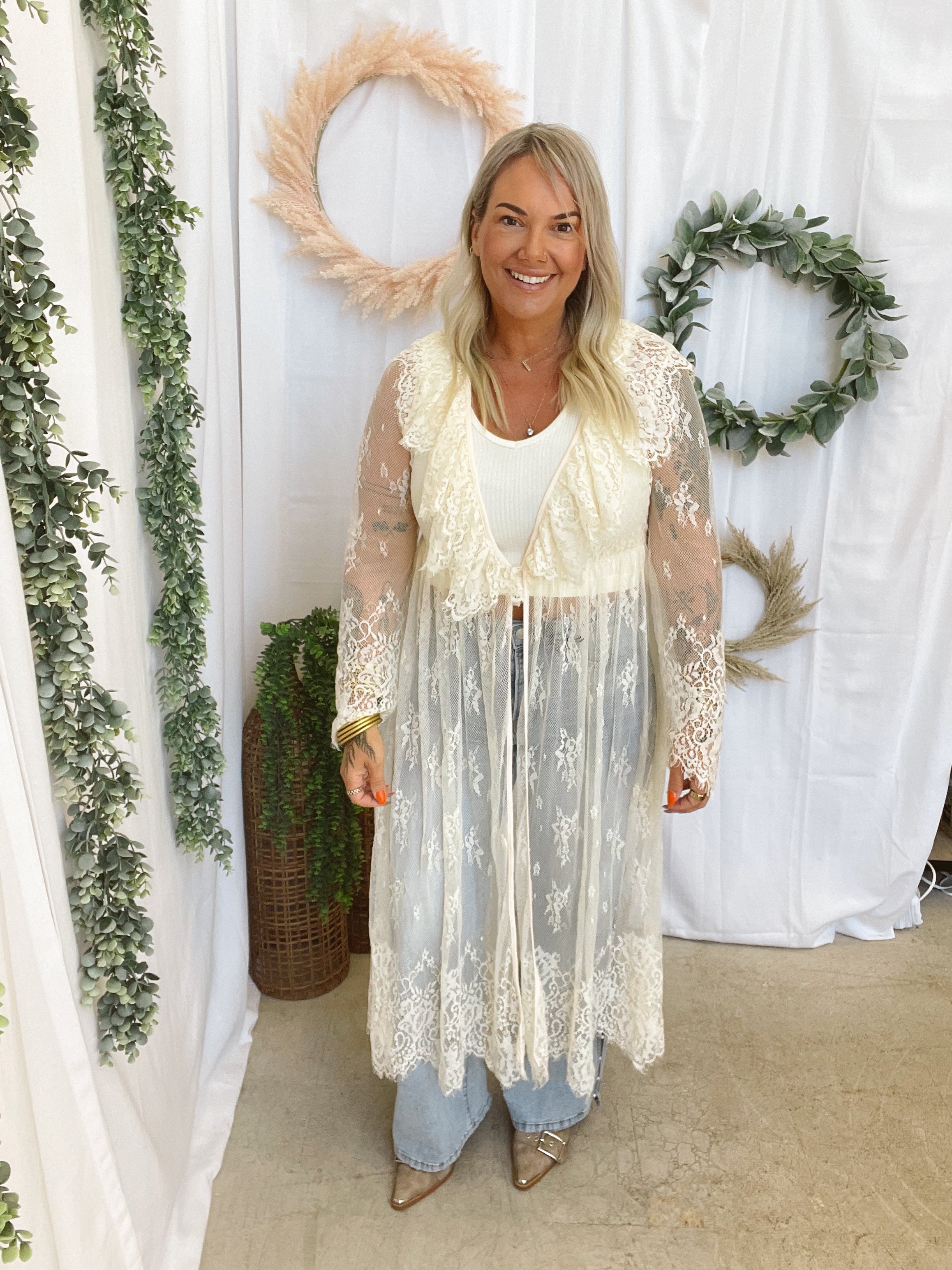 Blue B Lace Duster-Cardigans-blue B-The Silo Boutique, Women's Fashion Boutique Located in Warren and Grand Forks North Dakota