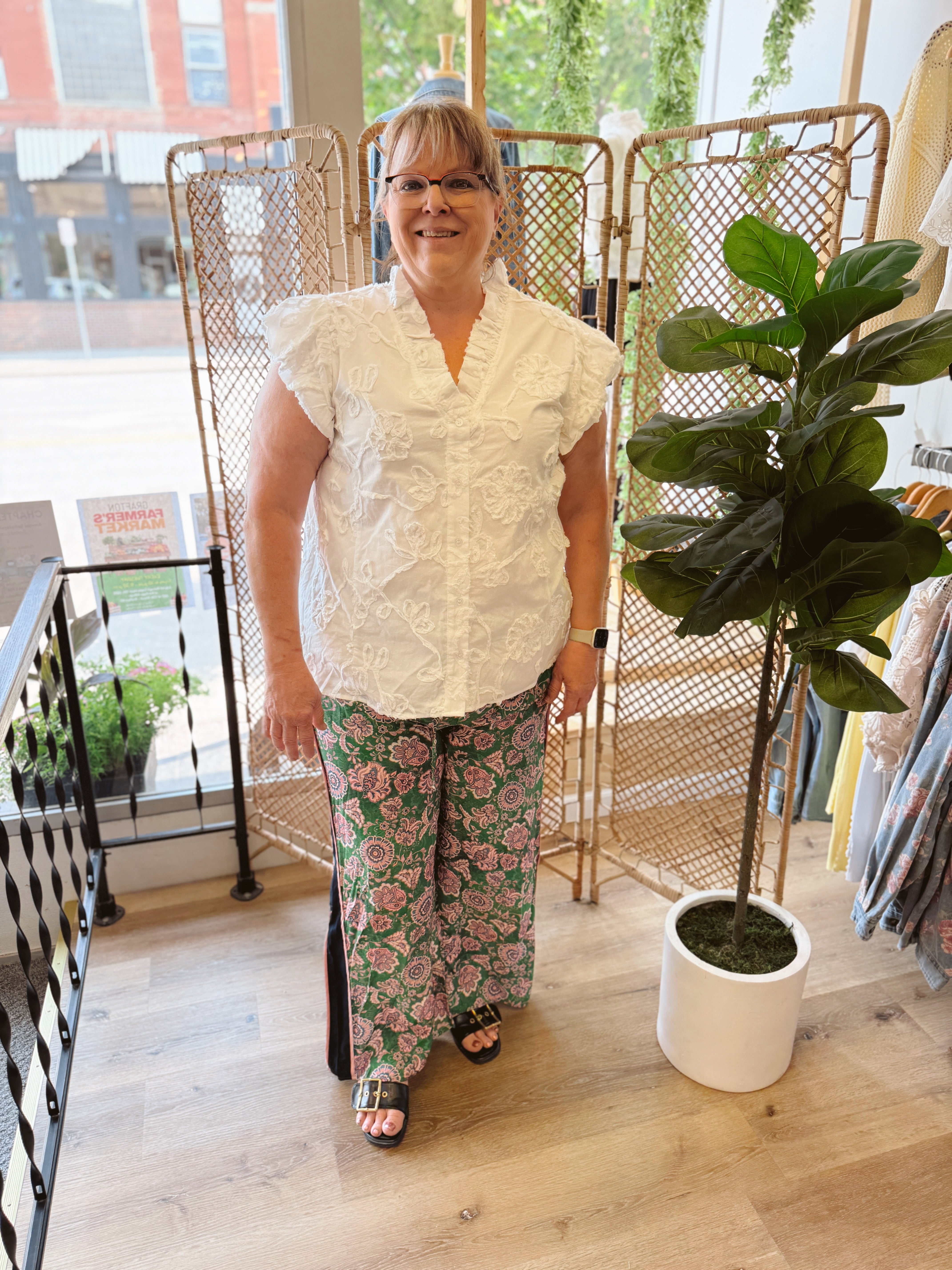 Green with Floral Pants-Pants-entro-The Silo Boutique, Women's Fashion Boutique Located in Warren and Grand Forks North Dakota