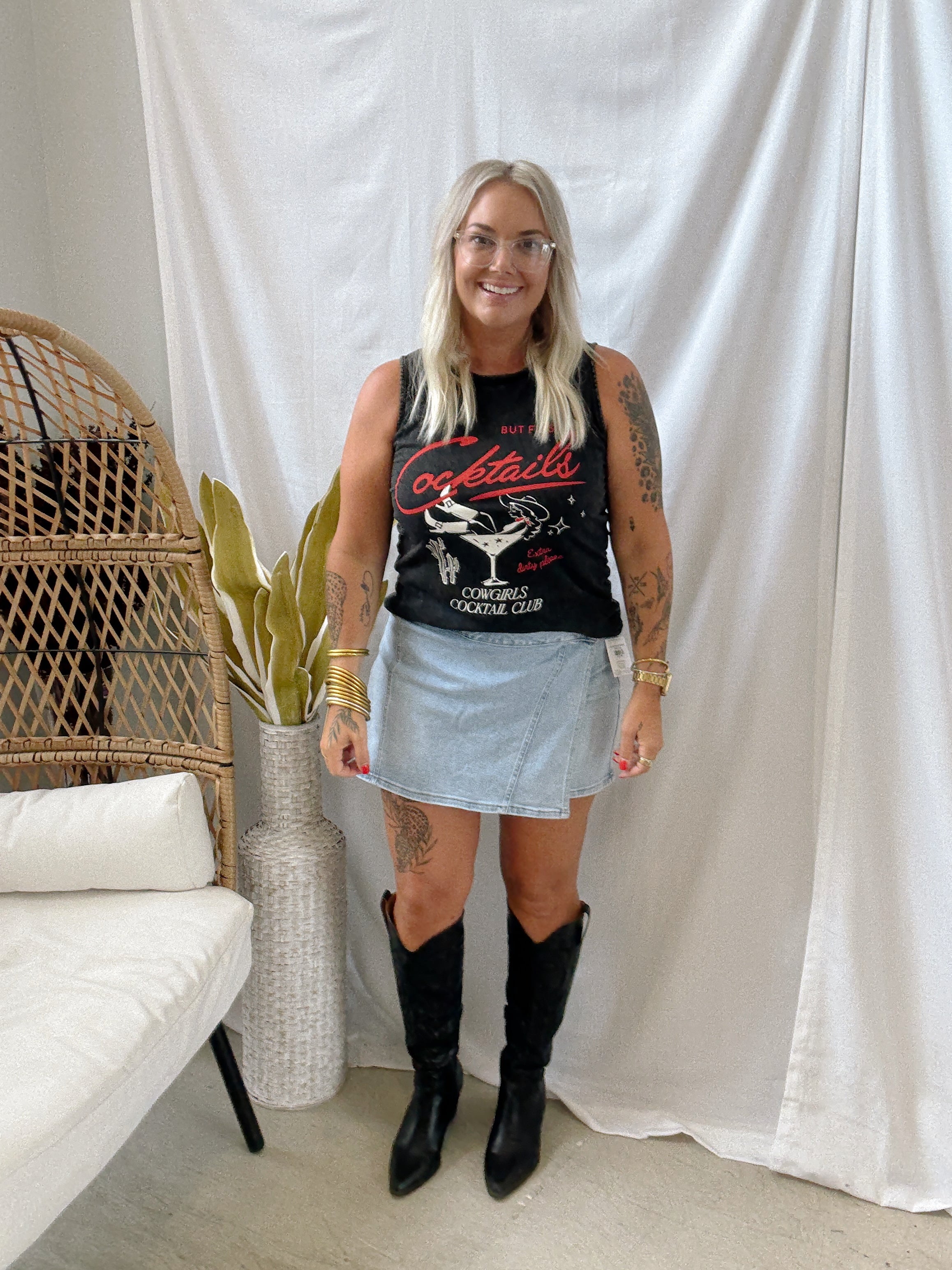 But First Cocktails Tank-Black-Tank Tops-heart and luv-The Silo Boutique, Women's Fashion Boutique Located in Warren and Grand Forks North Dakota