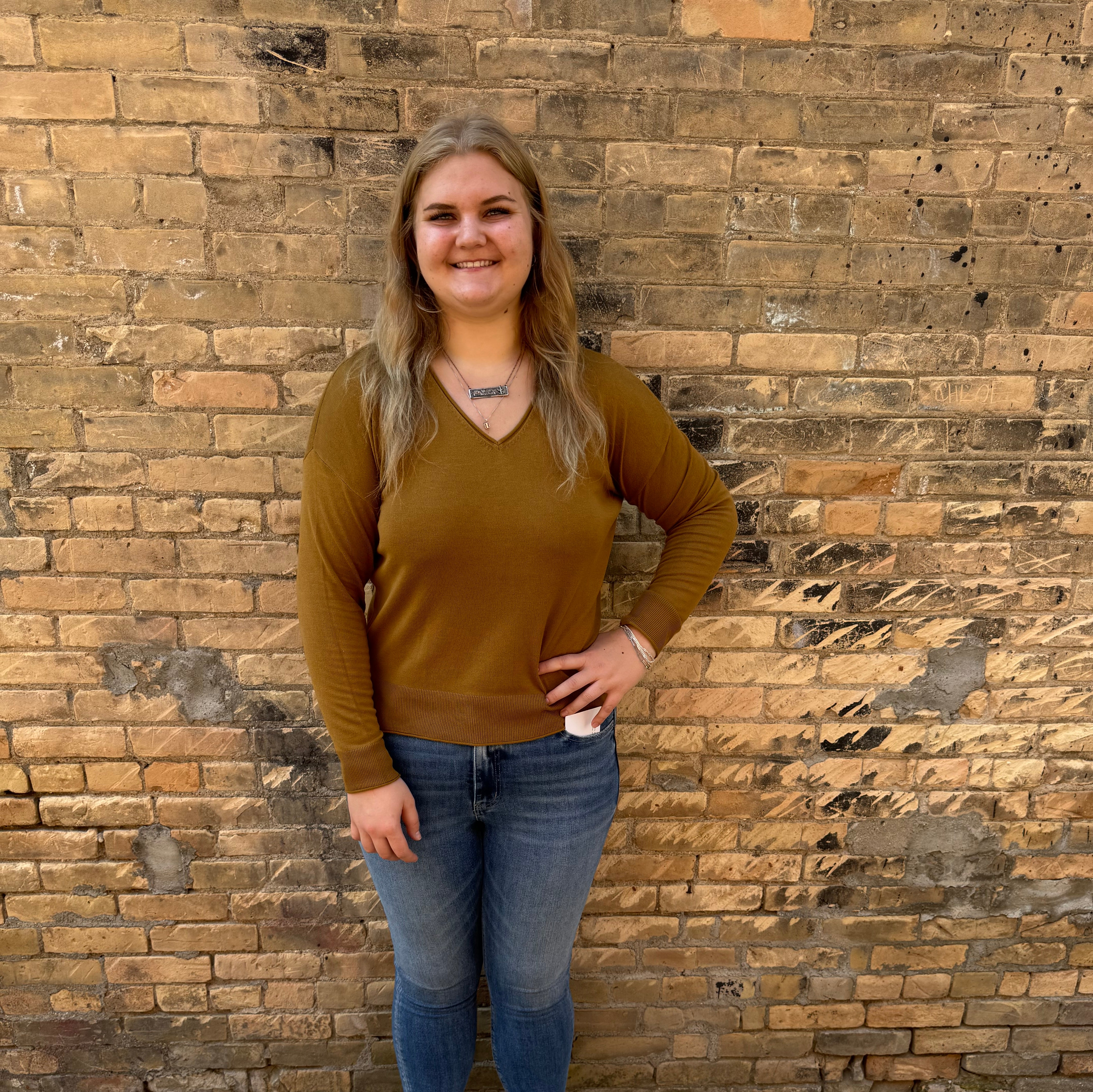 Cool V-Neck Long Sleeve Sweater-Golden Rod-Final sale Online Only-Sweaters-be cool-The Silo Boutique, Women's Fashion Boutique Located in Warren and Grand Forks North Dakota