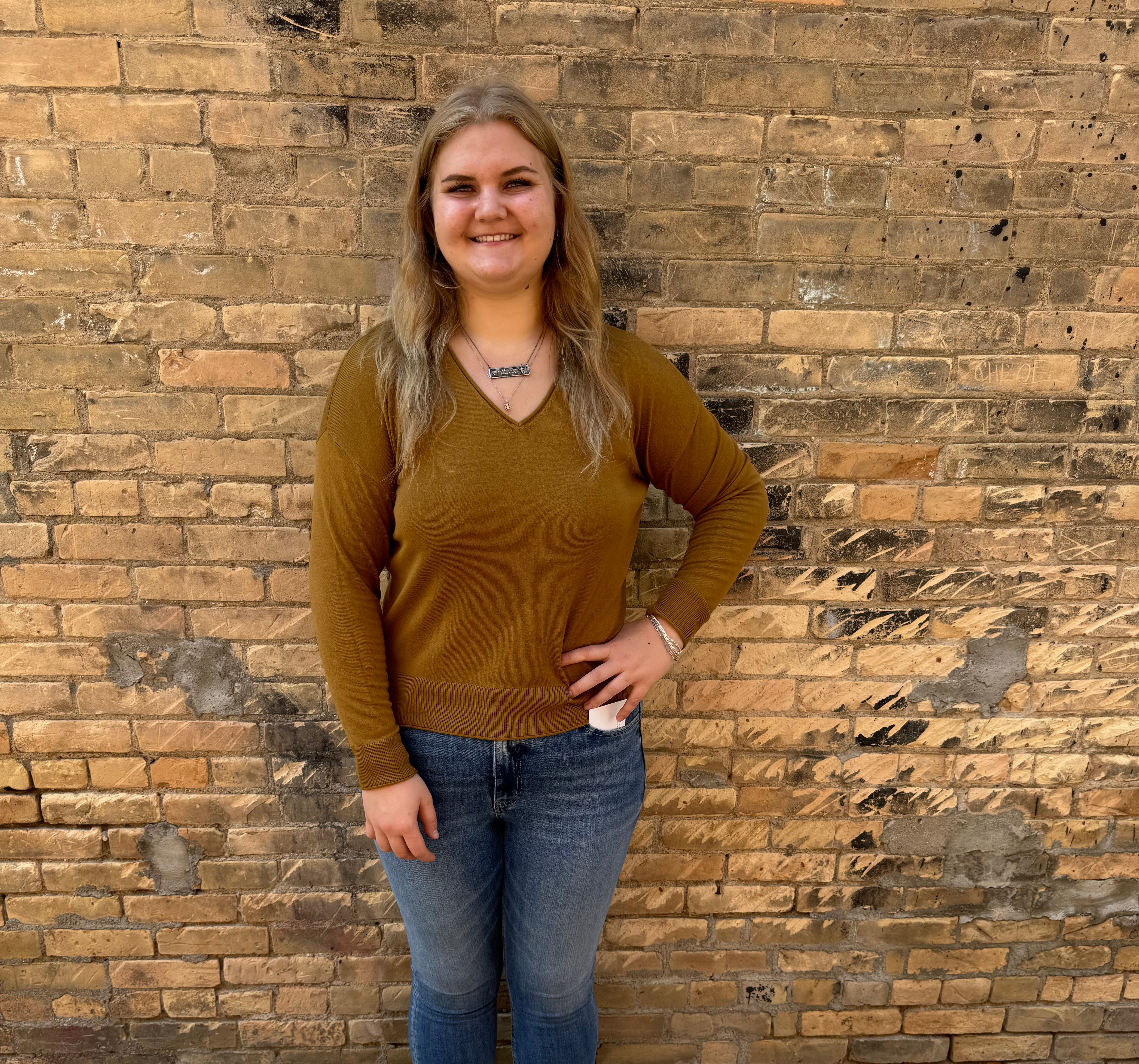 Cool V-Neck Long Sleeve Sweater-Golden Rod-Final sale-Sweaters-be cool-The Silo Boutique, Women's Fashion Boutique Located in Warren and Grand Forks North Dakota