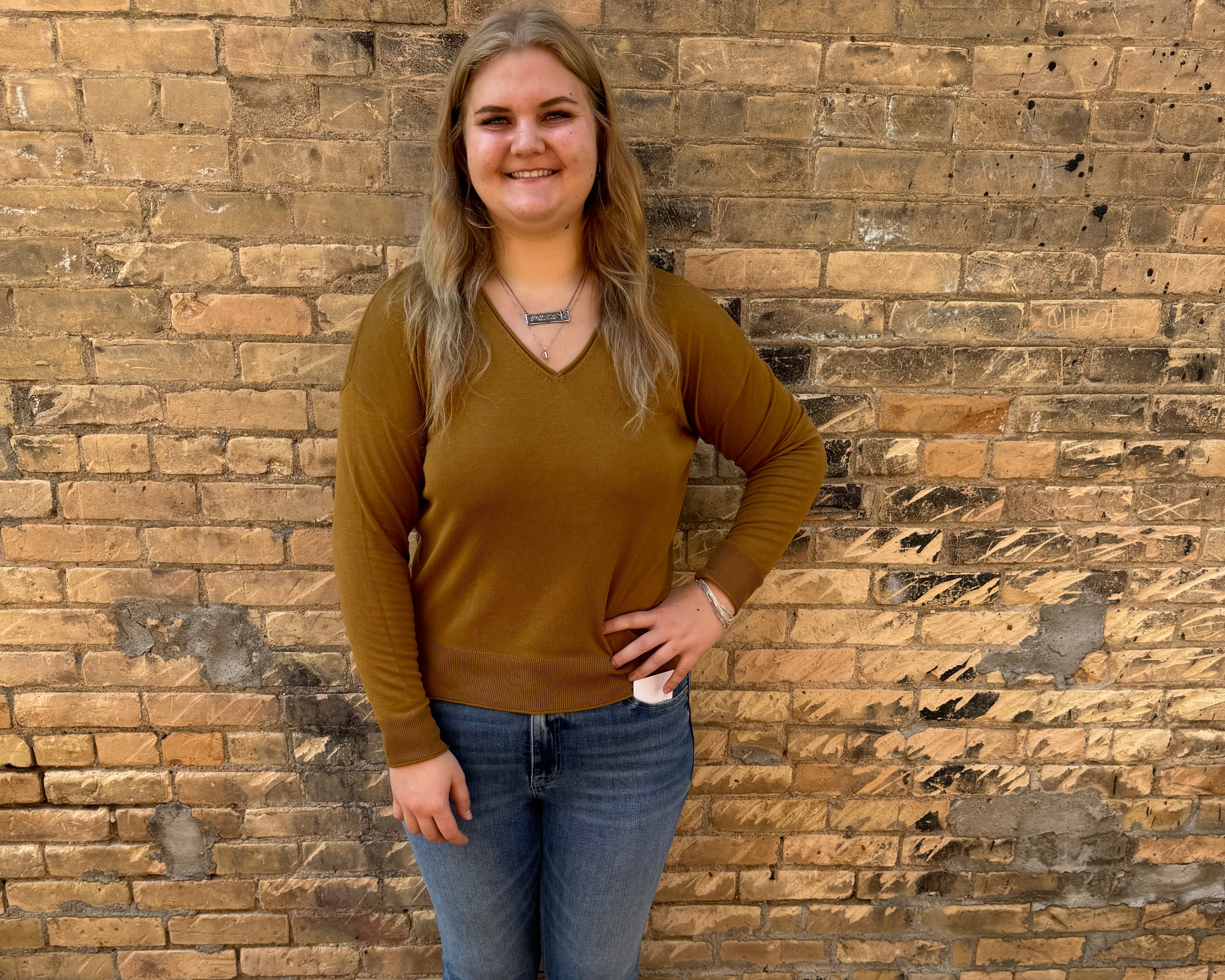 Cool V-Neck Long Sleeve Sweater-Golden Rod-Sweaters-be cool-The Silo Boutique, Women's Fashion Boutique Located in Warren and Grand Forks North Dakota