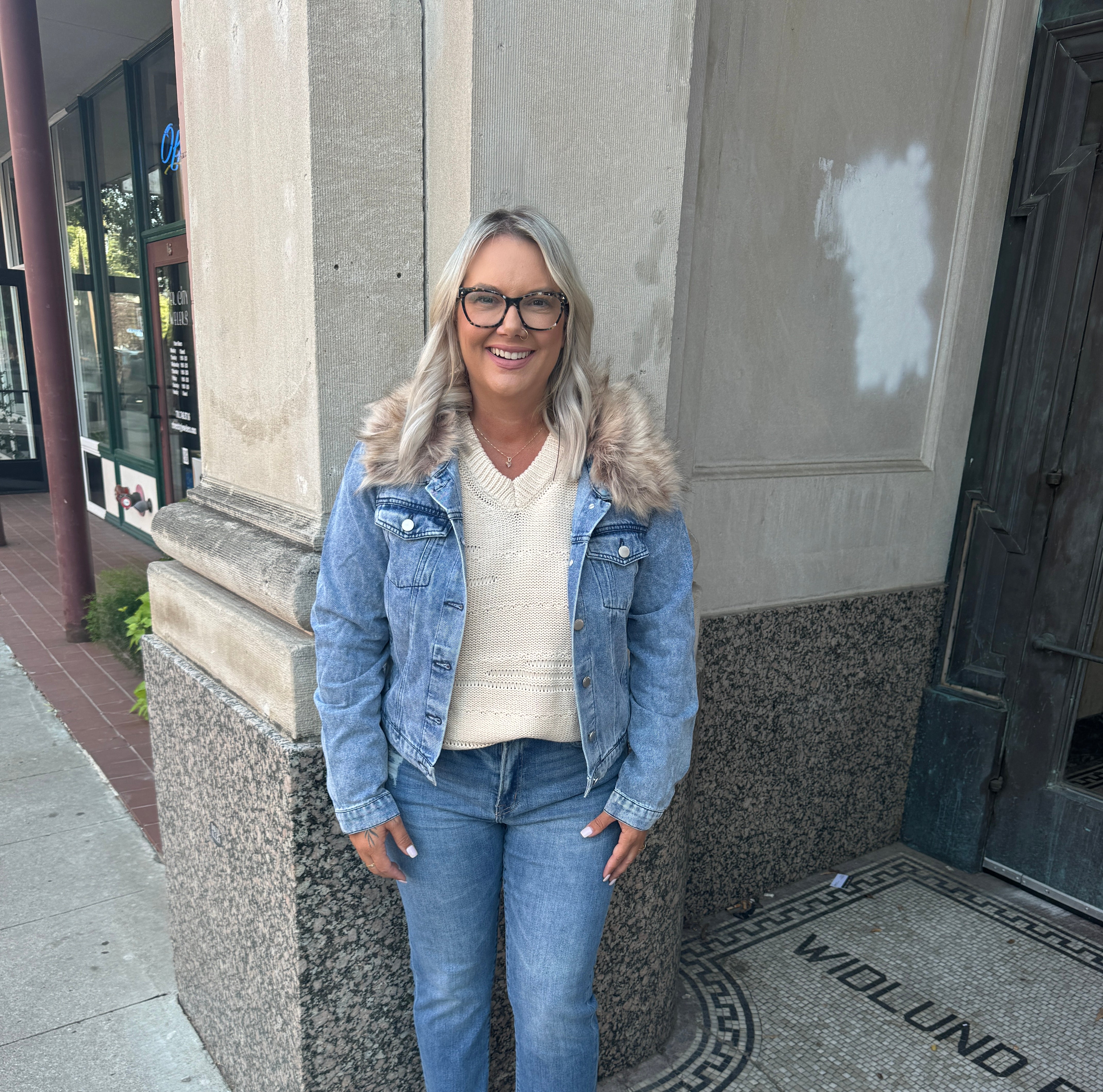 Denim Jacket with Removable Fur Collar-Coats & Jackets-26 international-The Silo Boutique, Women's Fashion Boutique Located in Warren and Grand Forks North Dakota