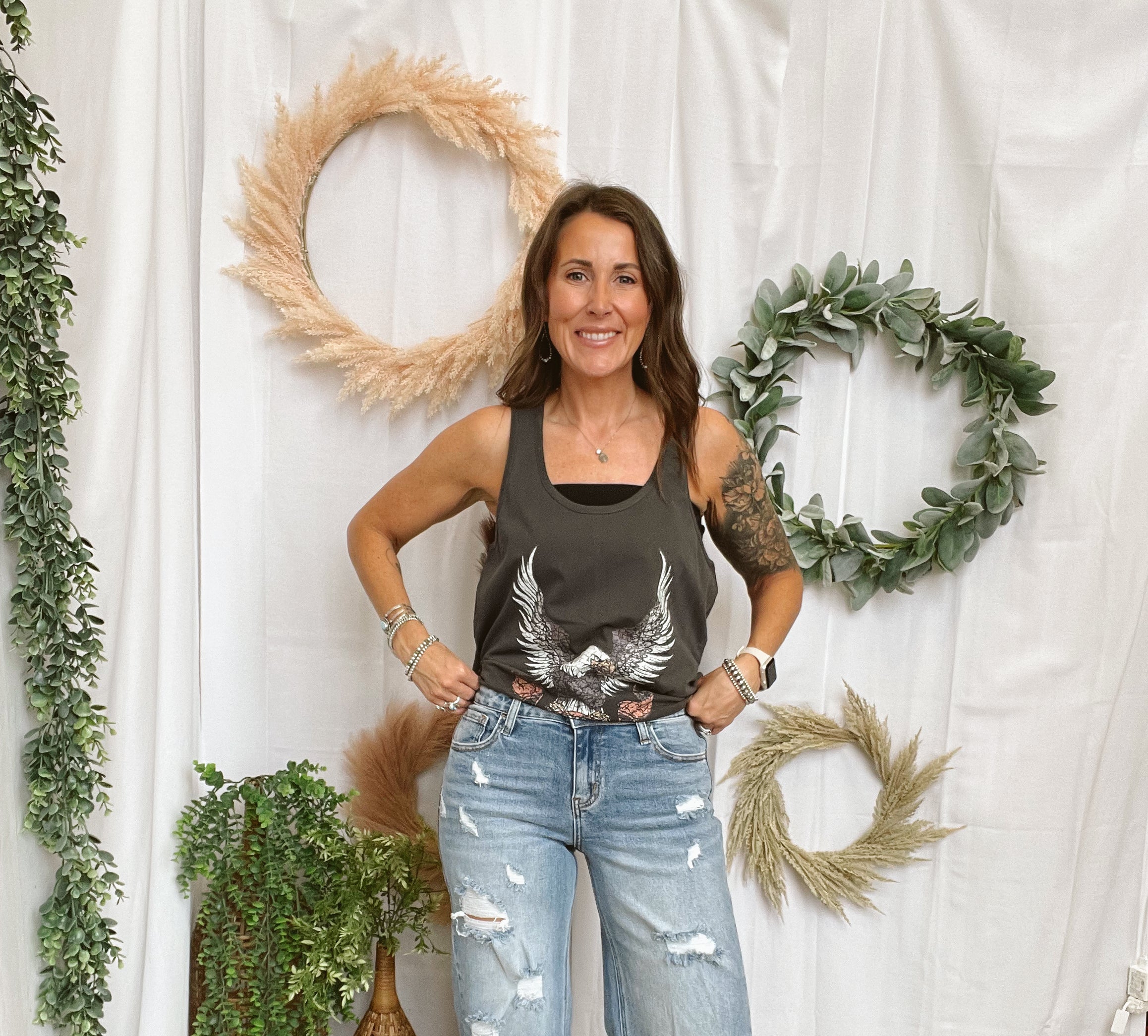 Pebble Forevee Freedom Thrills Tank Top-Black-Short Sleeve Tops-pebble-The Silo Boutique, Women's Fashion Boutique Located in Warren and Grand Forks North Dakota