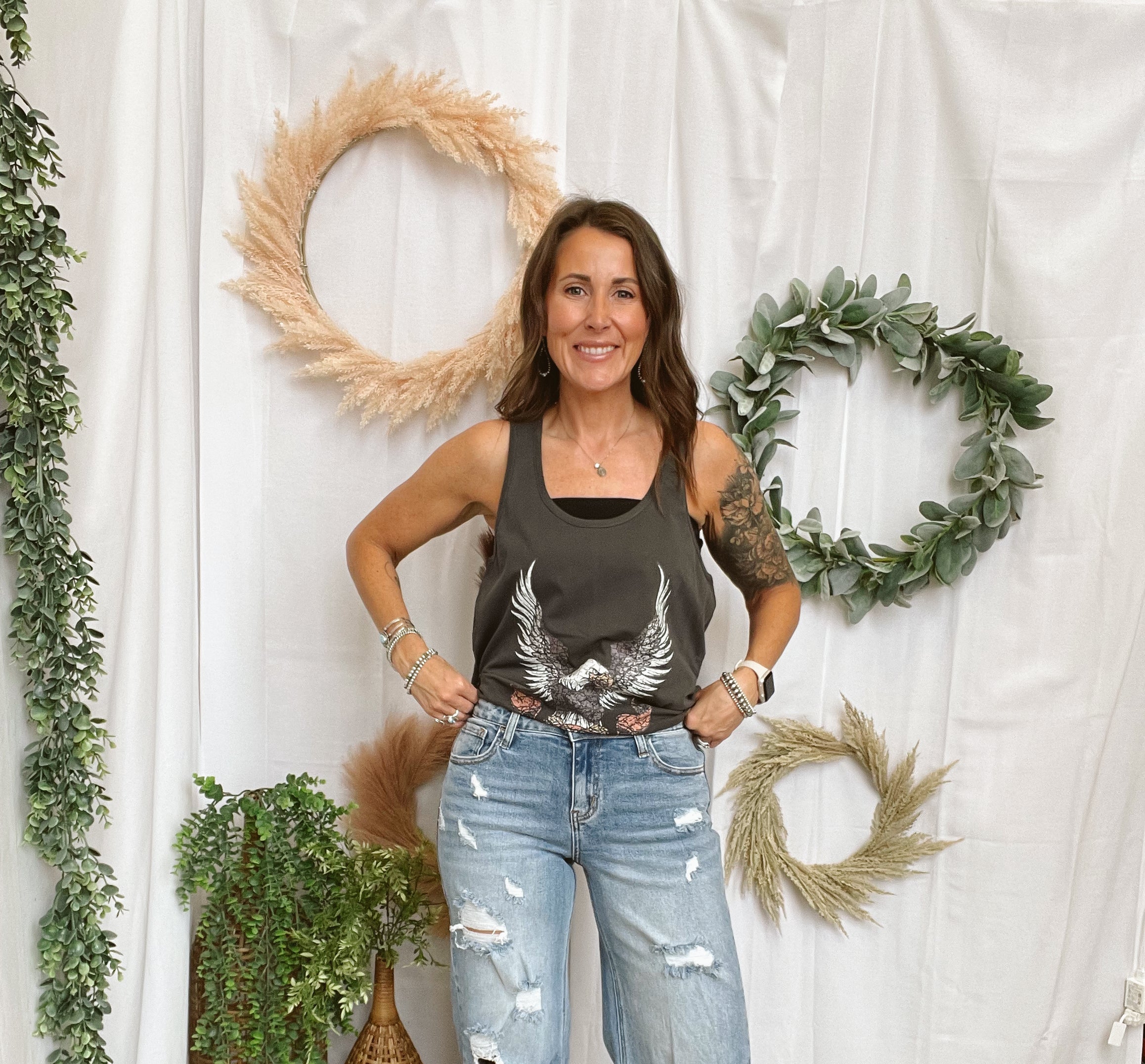 Pebble Forevee Freedom Thrills Tank Top-Black-Short Sleeve Tops-pebble-The Silo Boutique, Women's Fashion Boutique Located in Warren and Grand Forks North Dakota