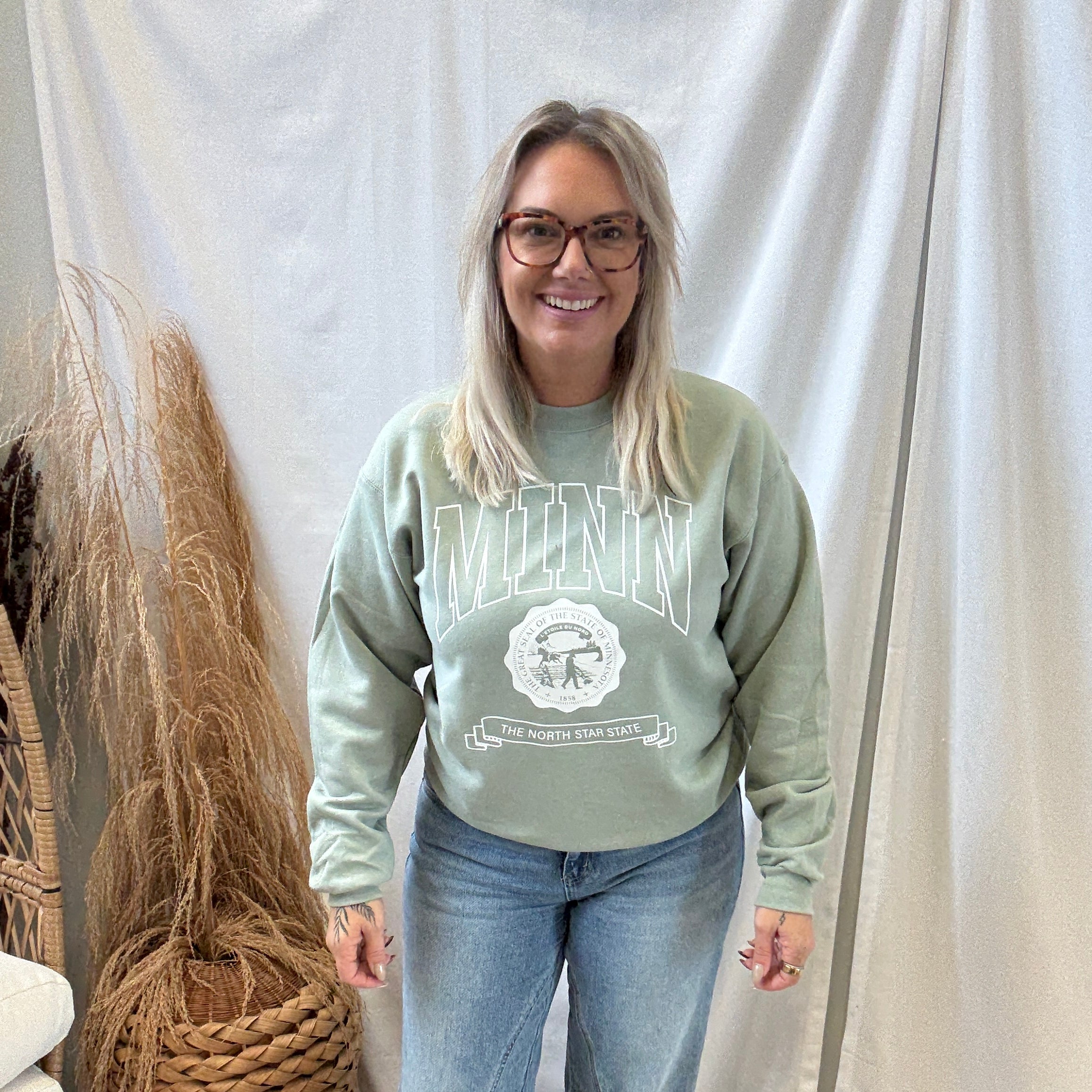 Stonewash Green Minnesota Sweatshirt-Sweatshirts-218-The Silo Boutique, Women's Fashion Boutique Located in Warren and Grand Forks North Dakota