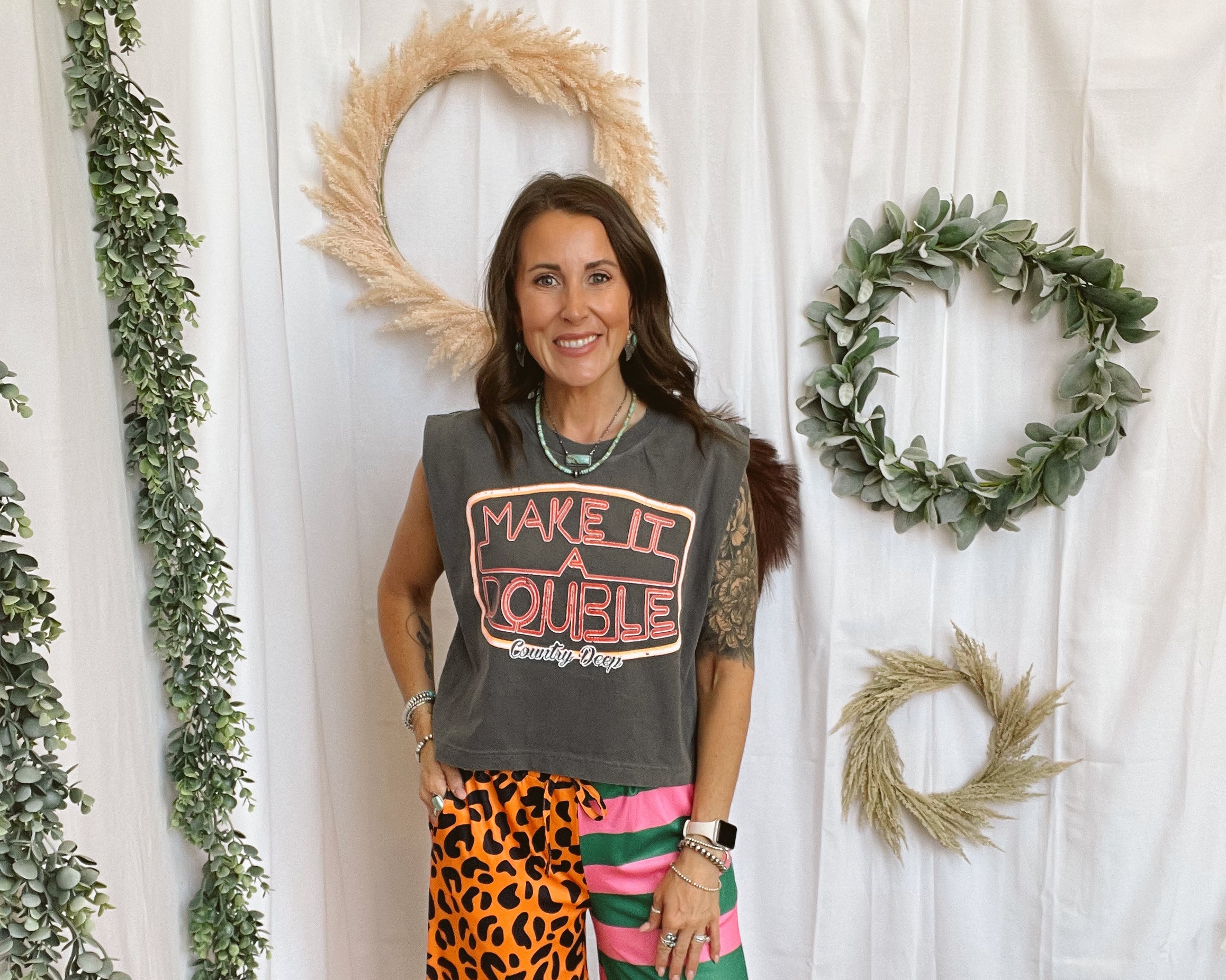 Party Animal Half & Half Cropped Pants-sweatpants-burnt toast-The Silo Boutique, Women's Fashion Boutique Located in Warren and Grand Forks North Dakota