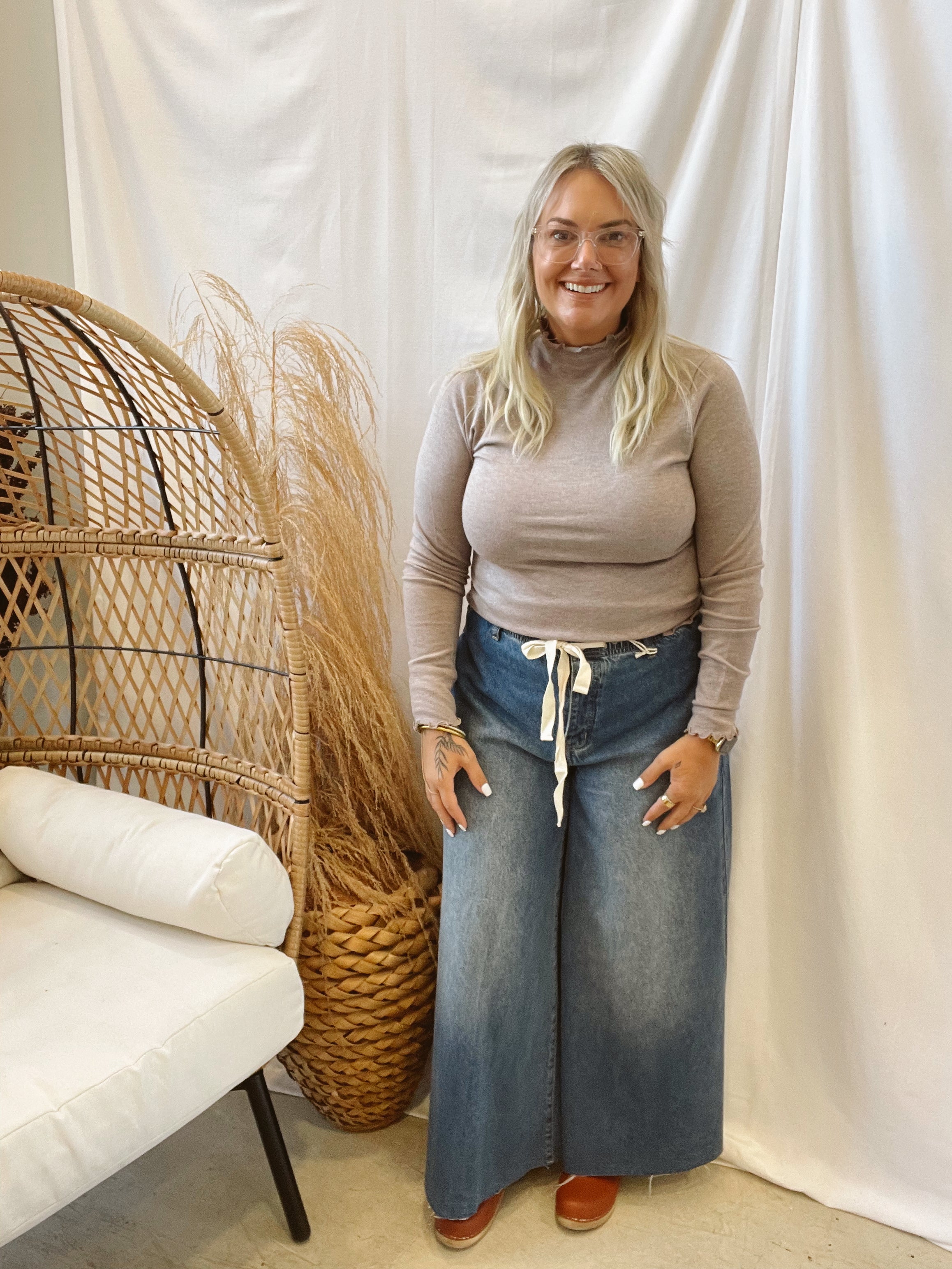 Lettuce Mock Neck Top-Mocha-Long Sleeve Tops-stacatto-The Silo Boutique, Women's Fashion Boutique Located in Warren and Grand Forks North Dakota