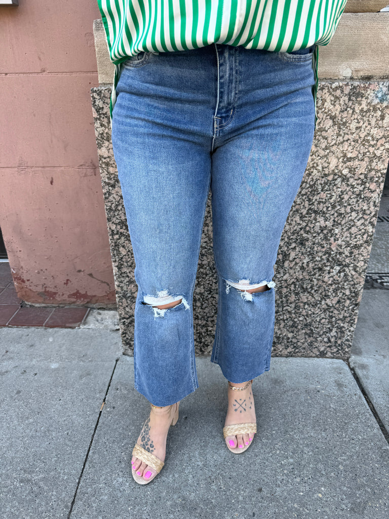 Vervet Feasibly Clean Cut Crop Flare Jeans-Jeans-lovervet-The Silo Boutique, Women's Fashion Boutique Located in Warren and Grand Forks North Dakota