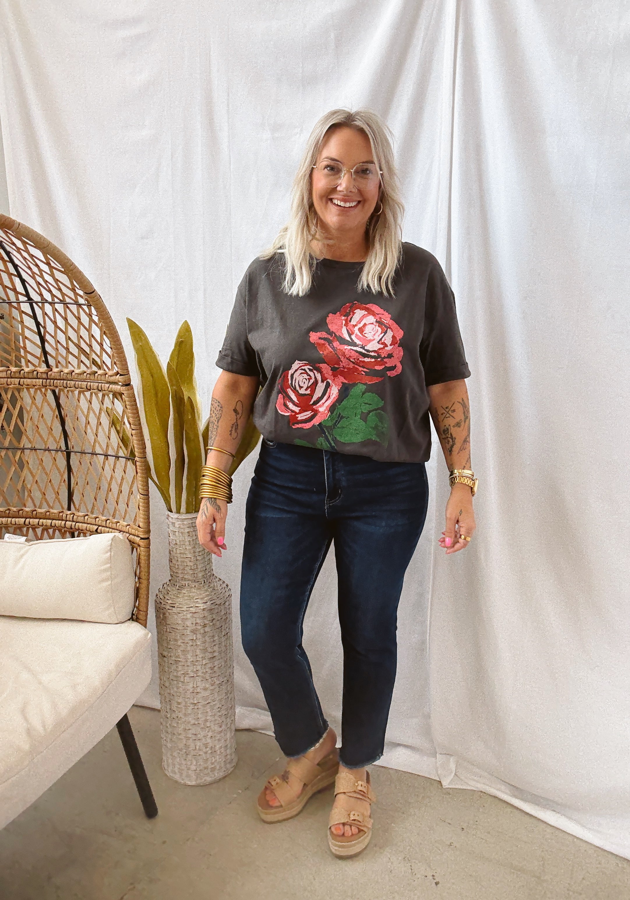 Vintage Rose Black Tee-Final Sale-Graphic Tees-promesa-The Silo Boutique, Women's Fashion Boutique Located in Warren and Grand Forks North Dakota