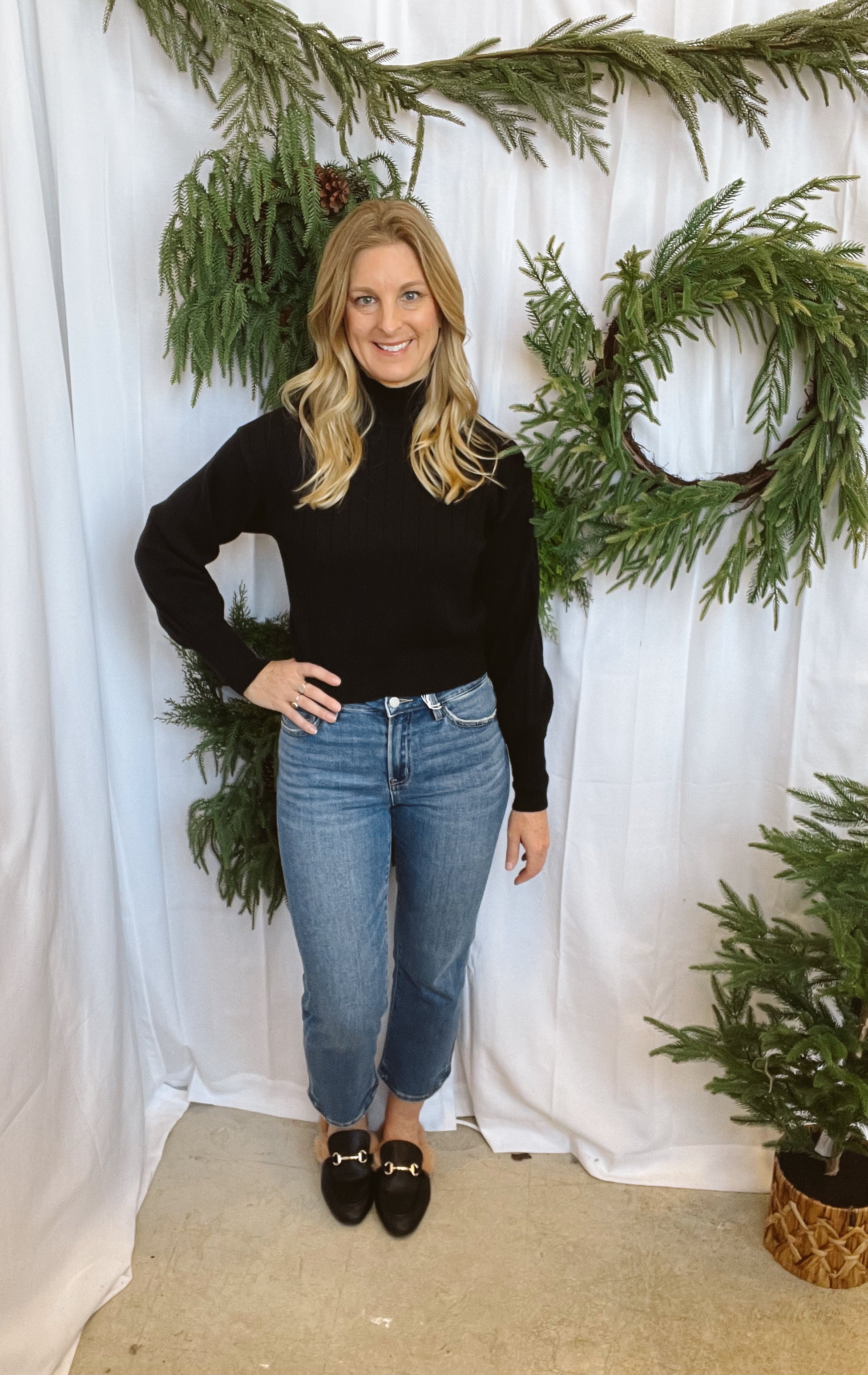 Black Ribbed Mock Sweater-Sweaters-she and sky-The Silo Boutique, Women's Fashion Boutique Located in Warren and Grand Forks North Dakota