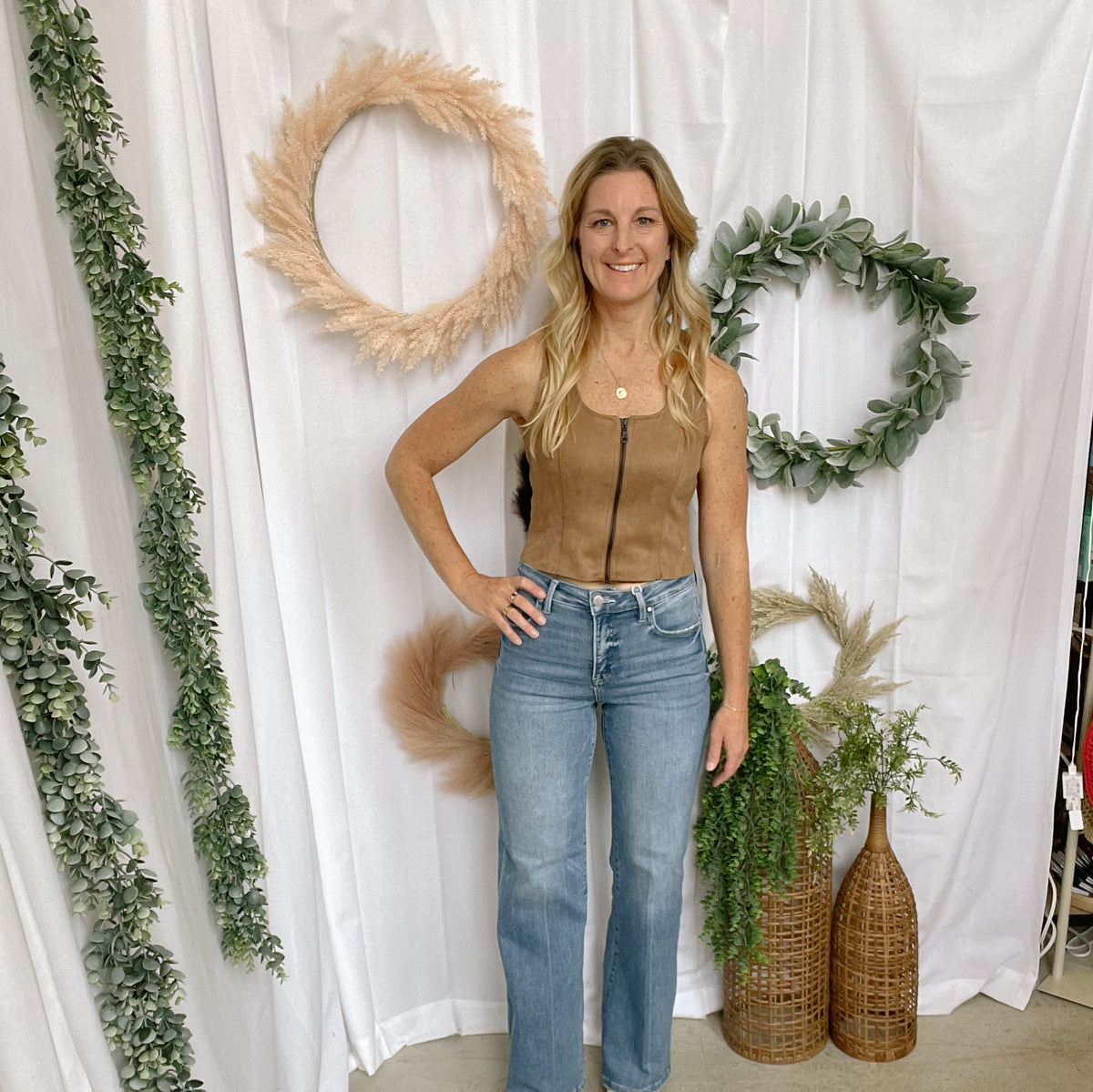 Lexi Hidden Caramel Suede Vest-Vests-Hidden-The Silo Boutique, Women's Fashion Boutique Located in Warren and Grand Forks North Dakota